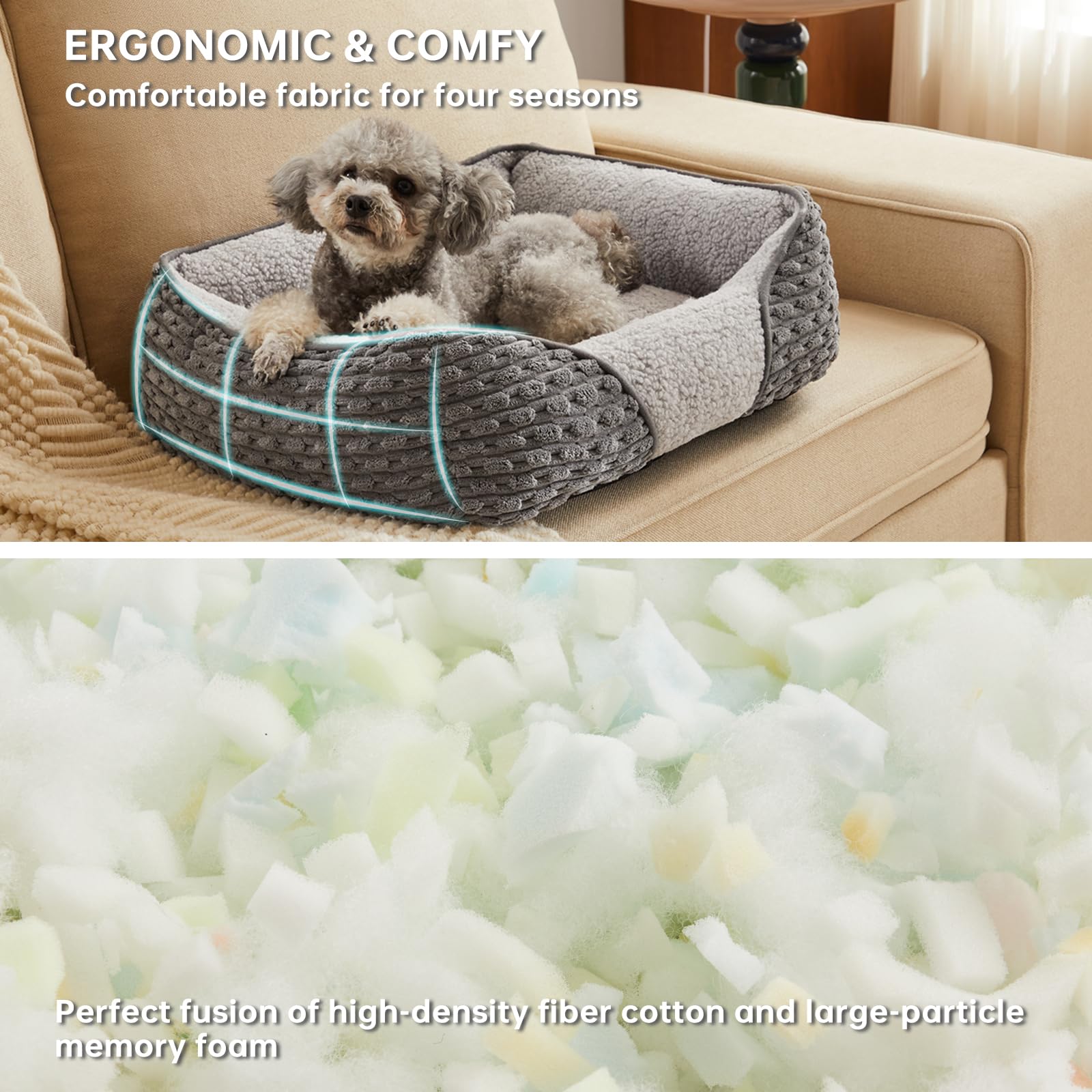 Heymamba Zipper Detachable Dogs Bed Medium Mixed Filled with 1.3Kg Particle Memory Sponge&Cotton - Image 3