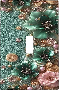 Decorative Switch Covers Plate Bling Green Rose Flowers Crystal Rhinestone Glitter 1 Gang Wall Plate Oversized Single Toggle Wall Cover Plate Jumbo Electrical Light Switch Plate Faceplate