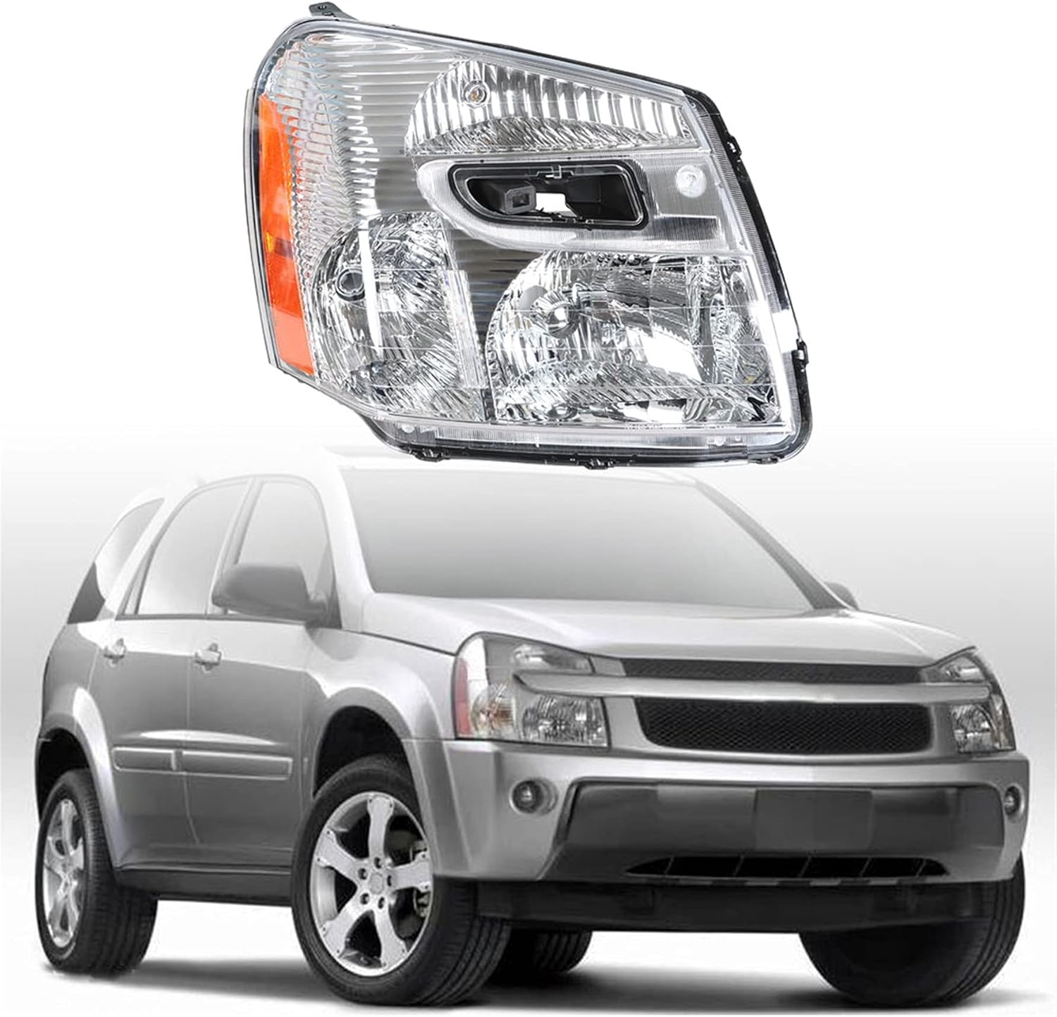 munirater Headlight Assembly Passenger Side Headlamp Chrome Housing Replacement for Equinox 2005-2009 with Amber Corner 15888059 GM2503254