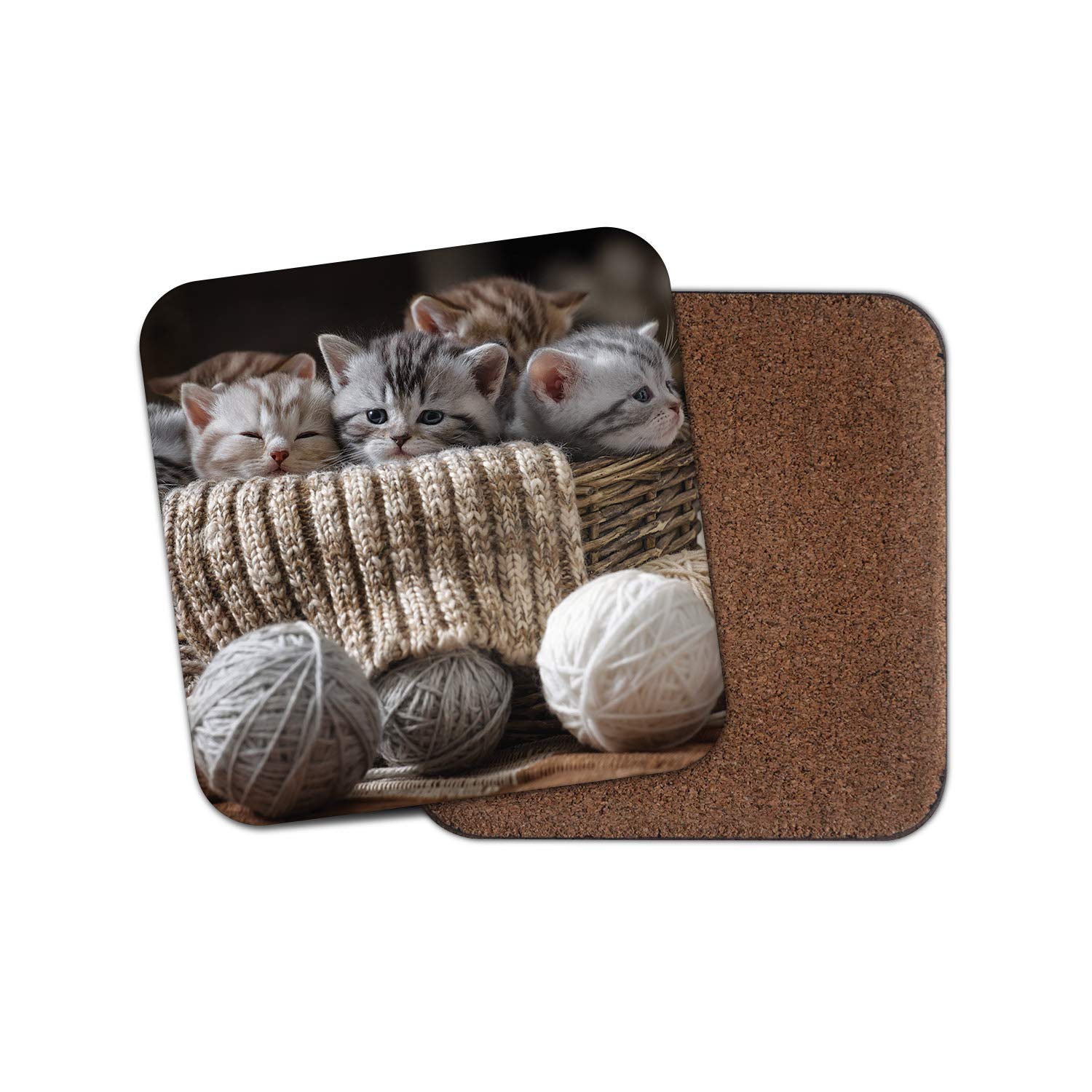 Destinationvinyl Multicolor 1 X Adorable Kittens Coaster - Wool Knitting Cat Mum Auntie Cute Fun #8855