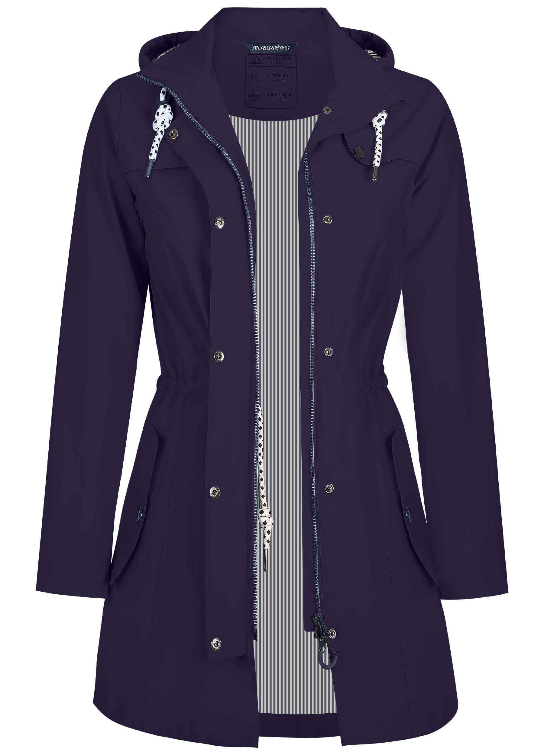 Giacca impermeabile da donna, lunga, impermeabile, traspirante, per le mezze stagioni, con cappuccio, per attività all'aperto, S-3XL