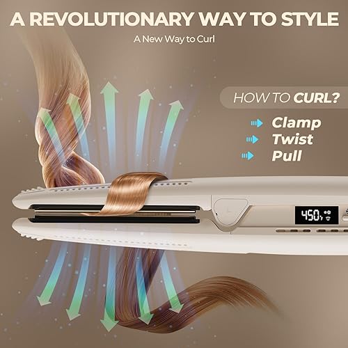 Miniatura 7 de MiroPure Plancha de pelo de plancha plana, alisador y rizador 2 en 1, moldeador de flujo de aire de 360 con aire frío para rizos, cerámica de
