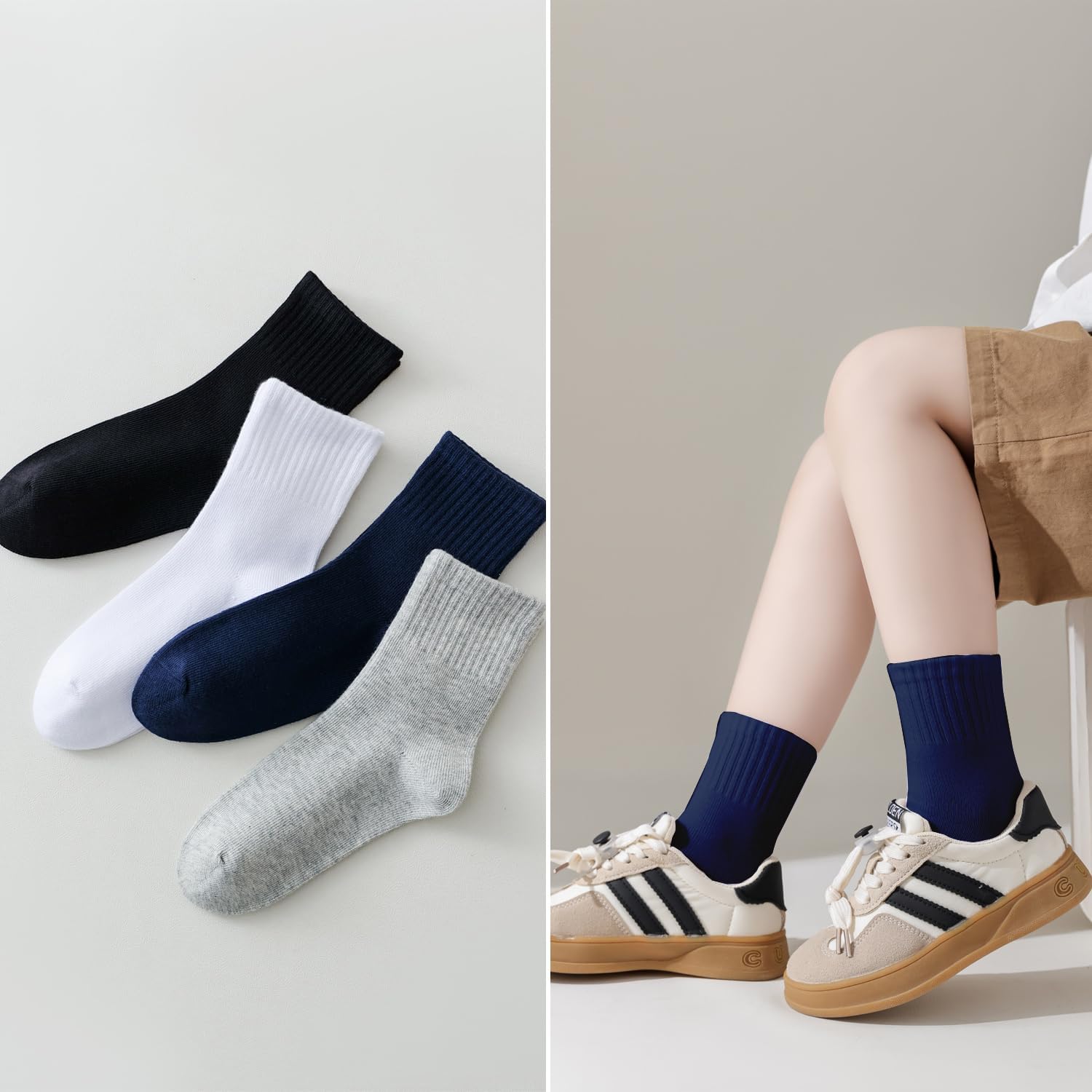 EPEIUS Unisex Kids Crew Socks Soft Cotton Seamless School Socks for Girls Boys Dress Sox White Black Navy 4/6/8 Pairs - Image 5