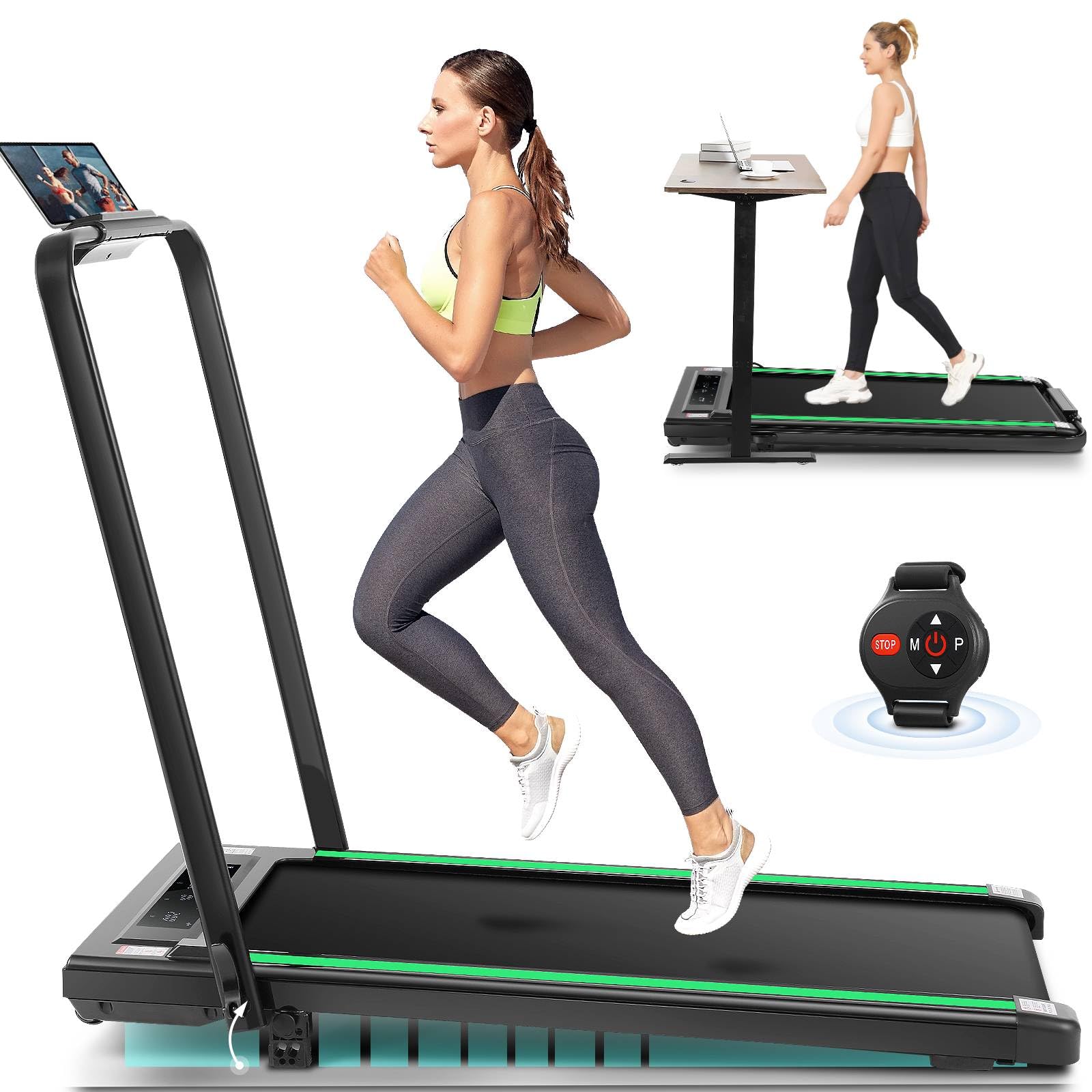 ANCHEER Under Desk Treadmill with Incline, 3 in 1 Walking Pad with Remote Control, 2.5HP Folding Treadmill for Home, 300lbs Weight Capacity Quiet Jogging Running Electric Machine