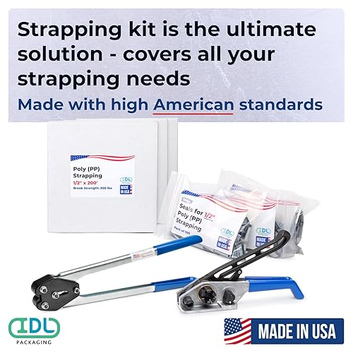 Miniatura 47 de IDL Packaging Kit de flejado de polipropileno (PP) portátil de 1/2 pulgada x 1000 pies, resistencia a la rotura de 600 libras, solución de flejado