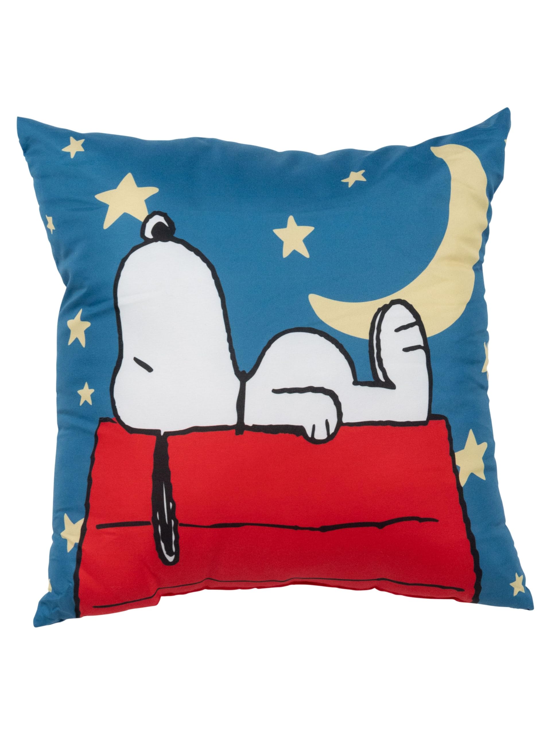 United Labels The Peanuts Snoopy poduszka, poduszka 40x40 cm, niebieska, poduszka na sofę z księżycem i gwiazdami, poduszka dekoracyjna dla fanów