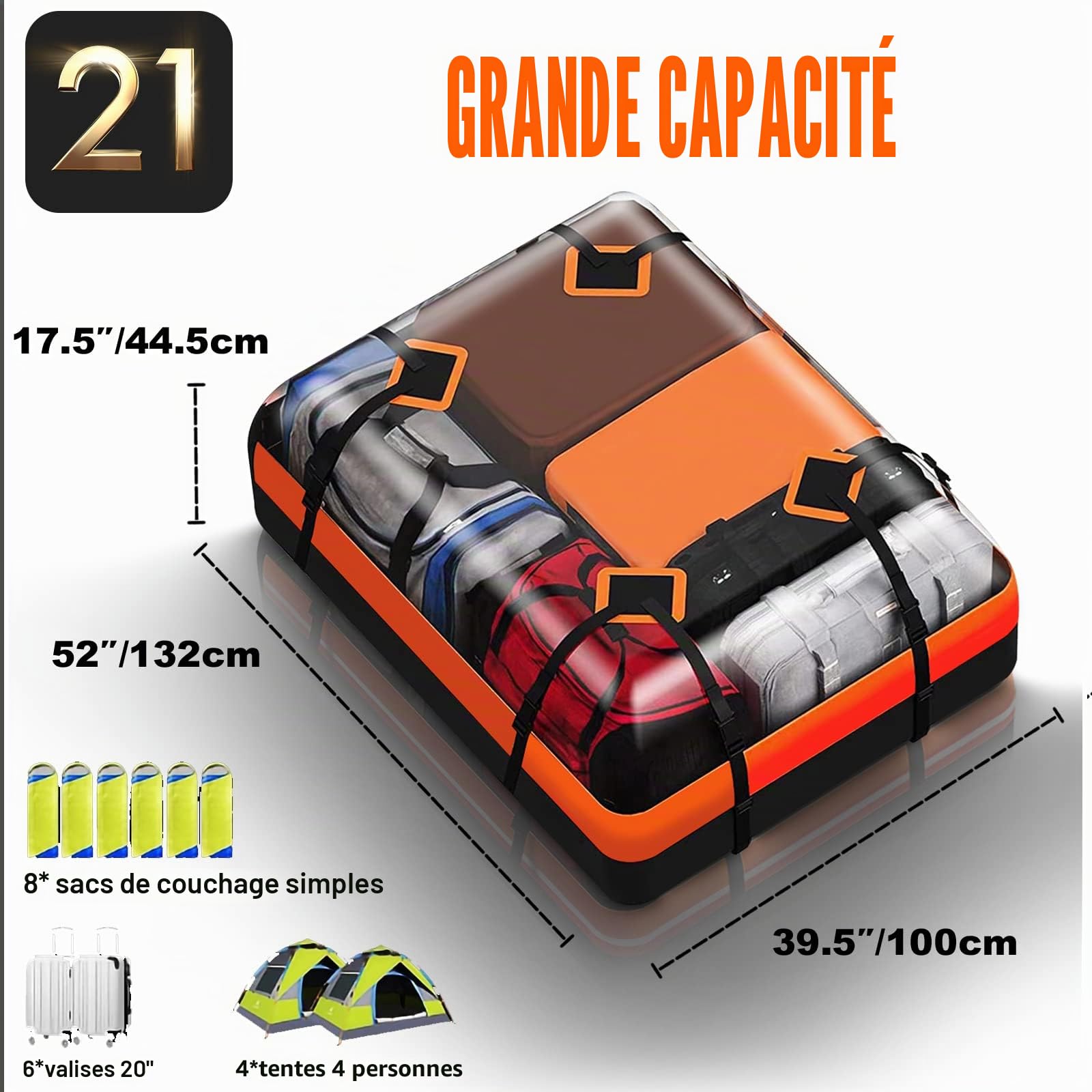 Coffre De Toit De Voiture De Pliable 585L Et Étanche, Sac De Toit Coffre De Toit Portable Coffre À Bagages 840D, pour Véhicules avec/sans Porte-Bagages Transport De Bagages…