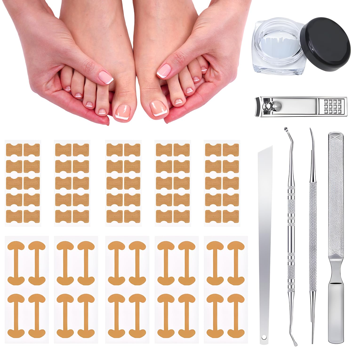 Ingrown Toenail Removal Kit,Professional Toenail Tool Kit Includes Breathable Toenail Strips, Curved Toenails Corrector Patch, Painless File and Lifter Pedicure Tools, Professional Pedicure Tool