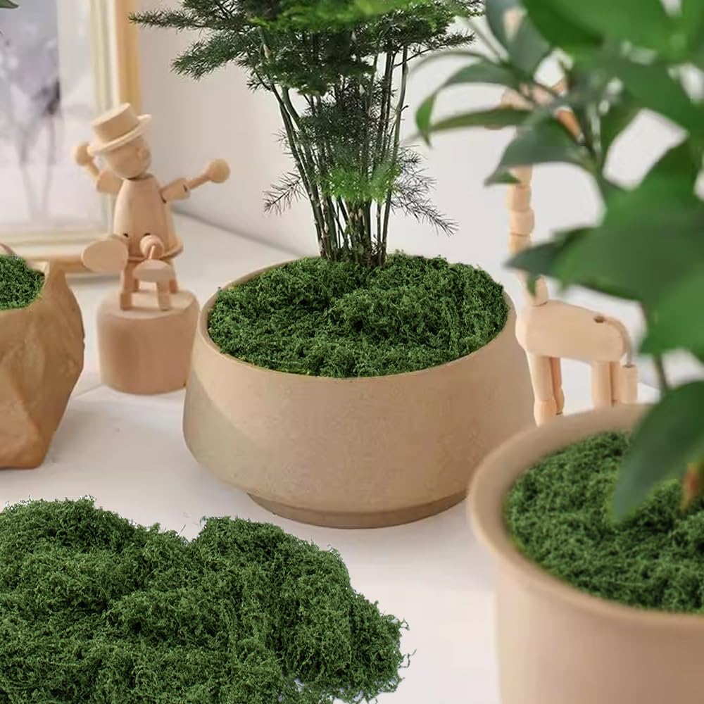 Künstliches Moos zum Dekorieren, Fake Dekomoos, Antiseptisches Moos, Moosdeko für Aquariumwandgestaltung, Wand, Rasen, Bonsai (Dunkelgrün, 50g)