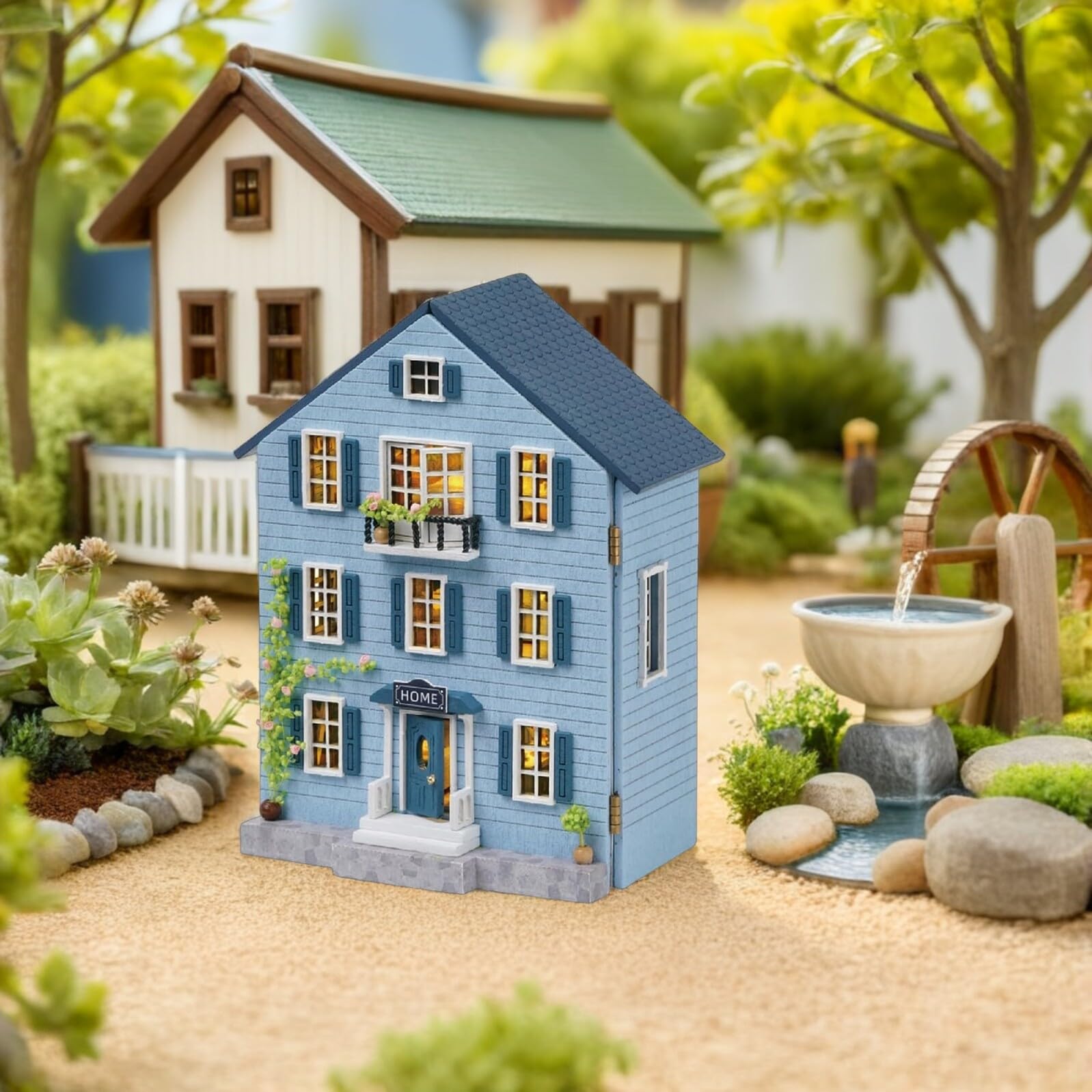 Kit per Casa delle Bambole in Miniatura in Legno con Mobili Set Fai da Te Compatto e Portatile Decorazioni per Villaggi Natalizi e Lavoretti Creativi per e Famiglie
