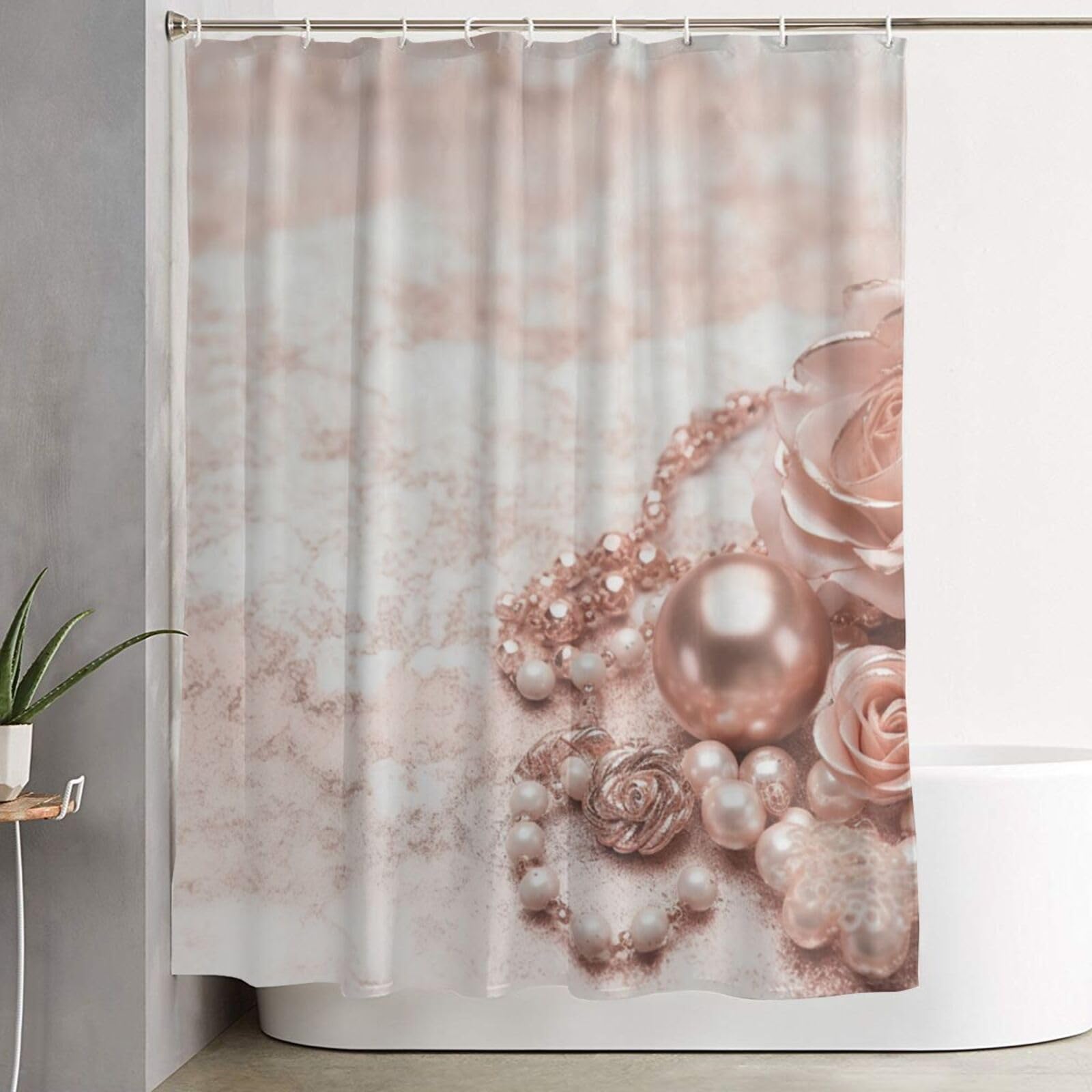 Rideau de douche imperméable rose poudré avec 12 crochets pour salle de bain 182x152 cm