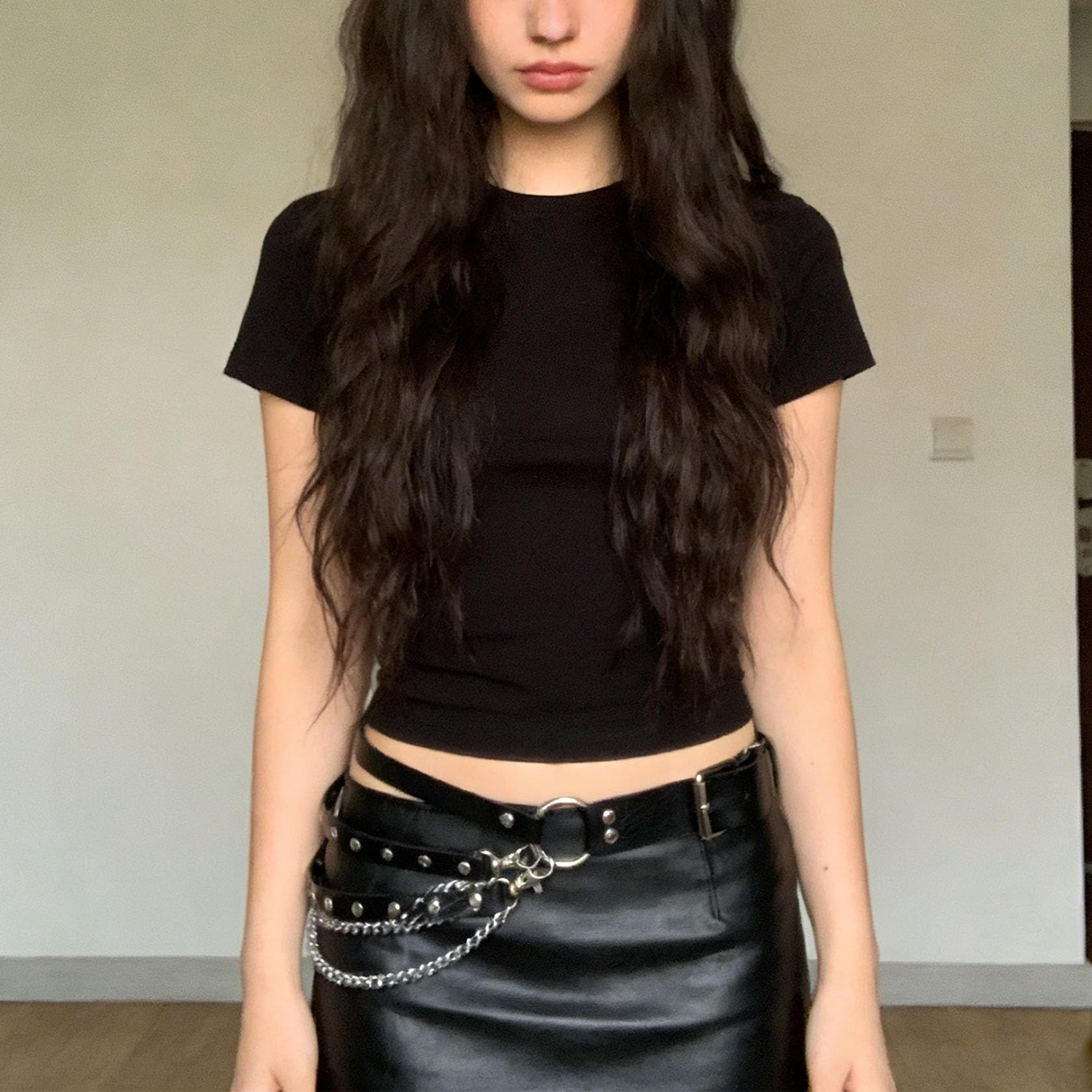 MILAKOO Women's Body Chain Belt Leather Gothic Punk Waist Black Chains Belt Adjustable: Length:38.5"