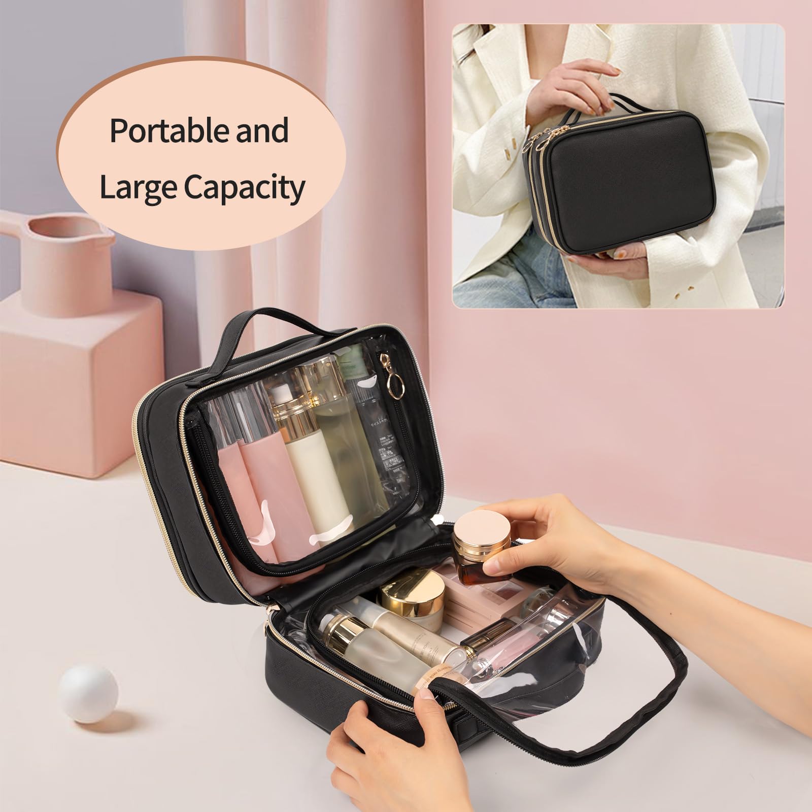 Ocheal Makeup Bag Double Layer Cosmetic Bag Large Capacity New