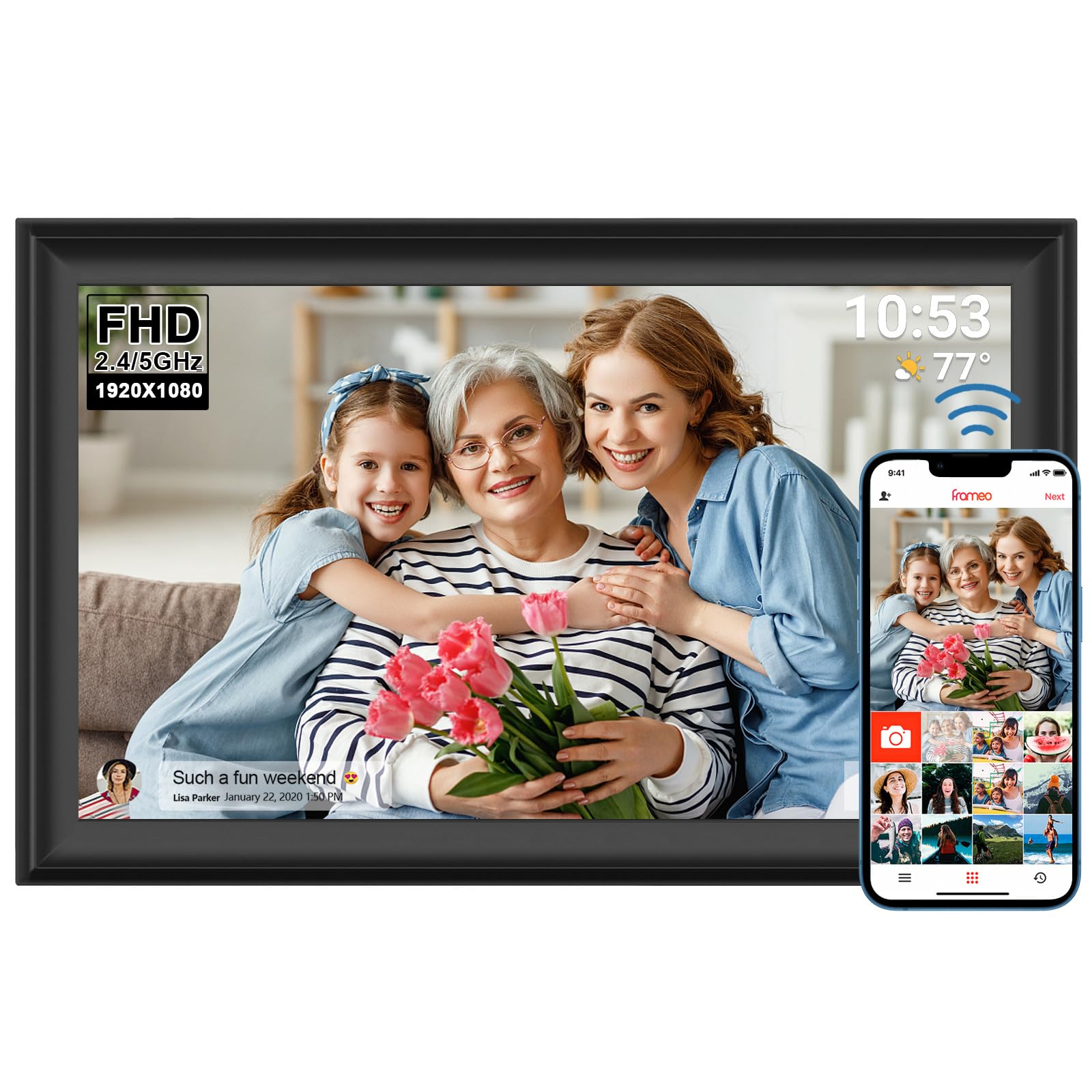 Digitaler Bilderrahmen 10,1 Zoll WLAN – 64 GB, IPS-Touchscreen, Automatische Drehung