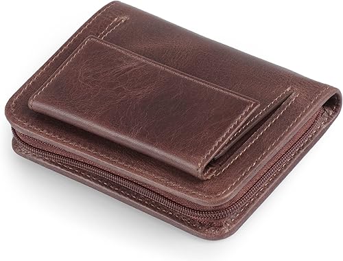 Miniatura 9 de Otto Angelino Cartera plegable con cremallera para hombre con bloqueo RFID, piel de vaca italiana, comodidad de viaje delgada, soporte para tarjeta
