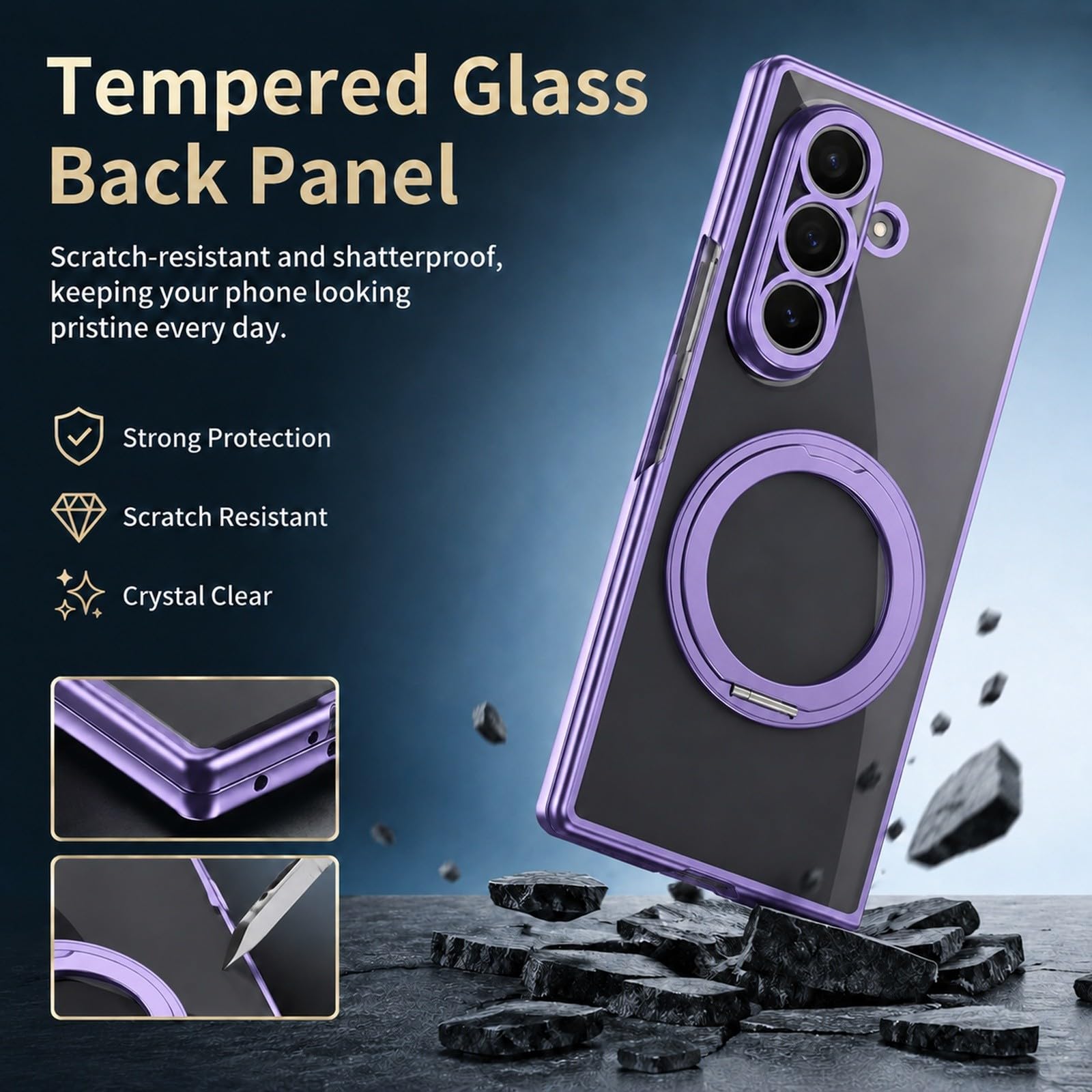 Generic Custodia compatibile con Samsung Galaxy Z Fold 7 (colore: argento) placcatura magnetica supporto in metallo antiurto con custodia trasparente