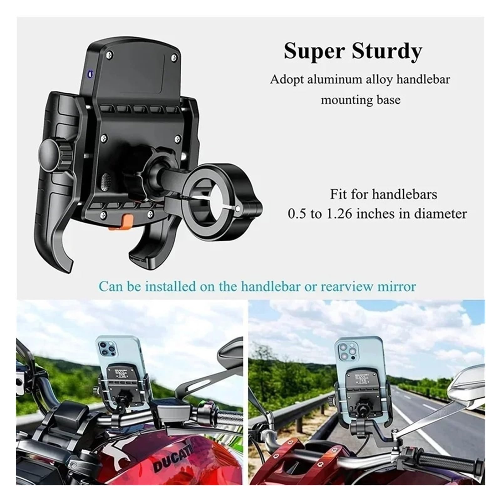 Supporto Manubrio Supporto Per Telefono Da Moto Caricabatterie Wireless Supporto Per Specchietto Retrovisore Cellulare Con Ricarica Veloce Tramite USB Supporto Telefono Moto