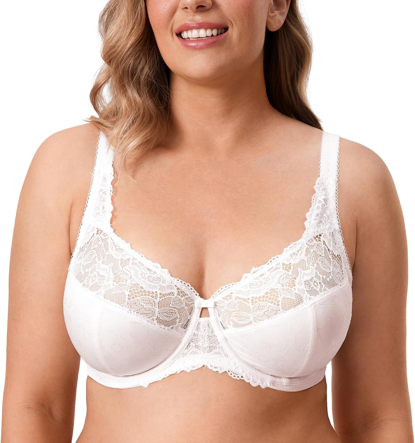 DELIMIRA Women's Plus Size Full Coverage Underwire Unlined Minimizer Lace Bra
