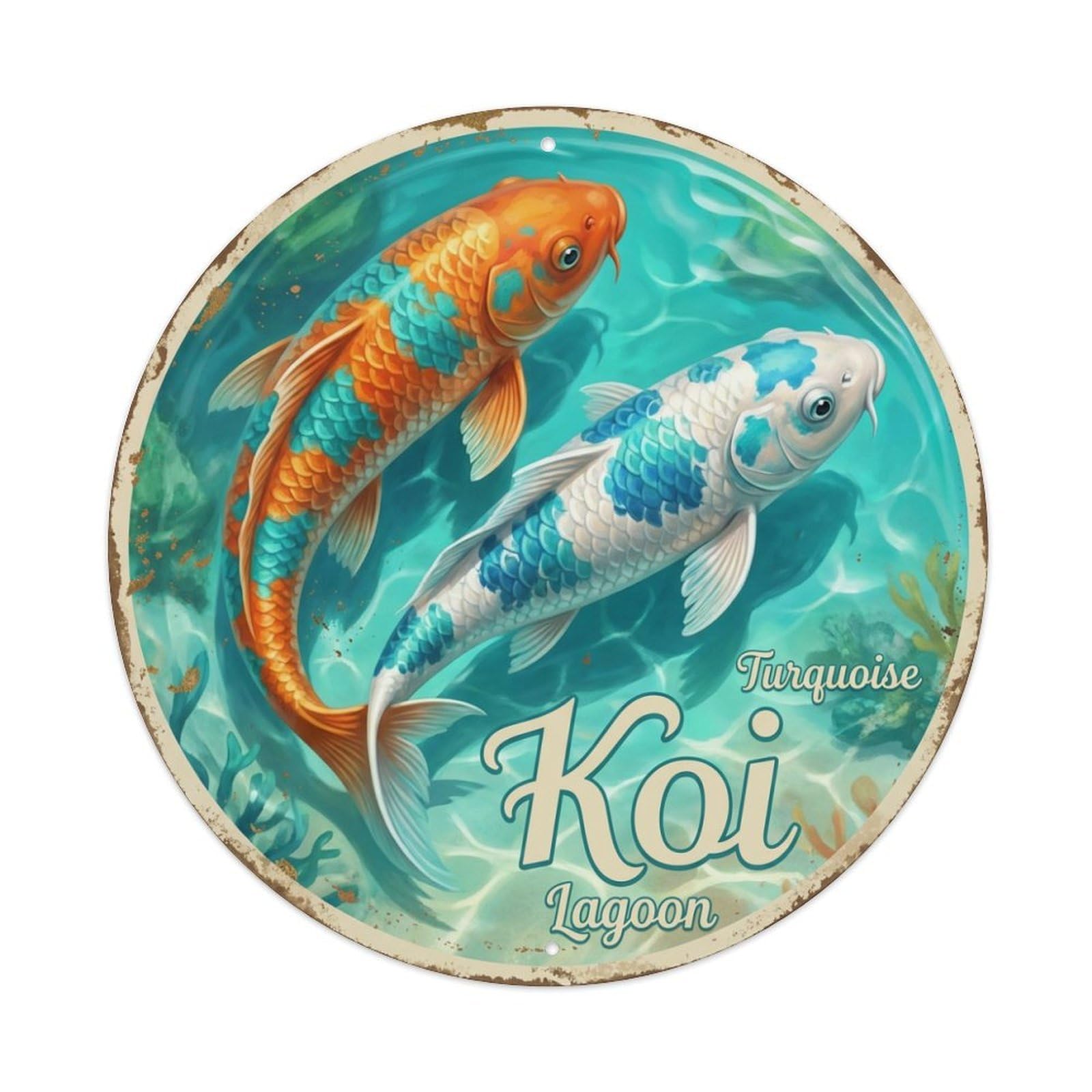 Koi Fish Turquoise Lagoon Waters Tropical Paradise Island Metal Tin Sign