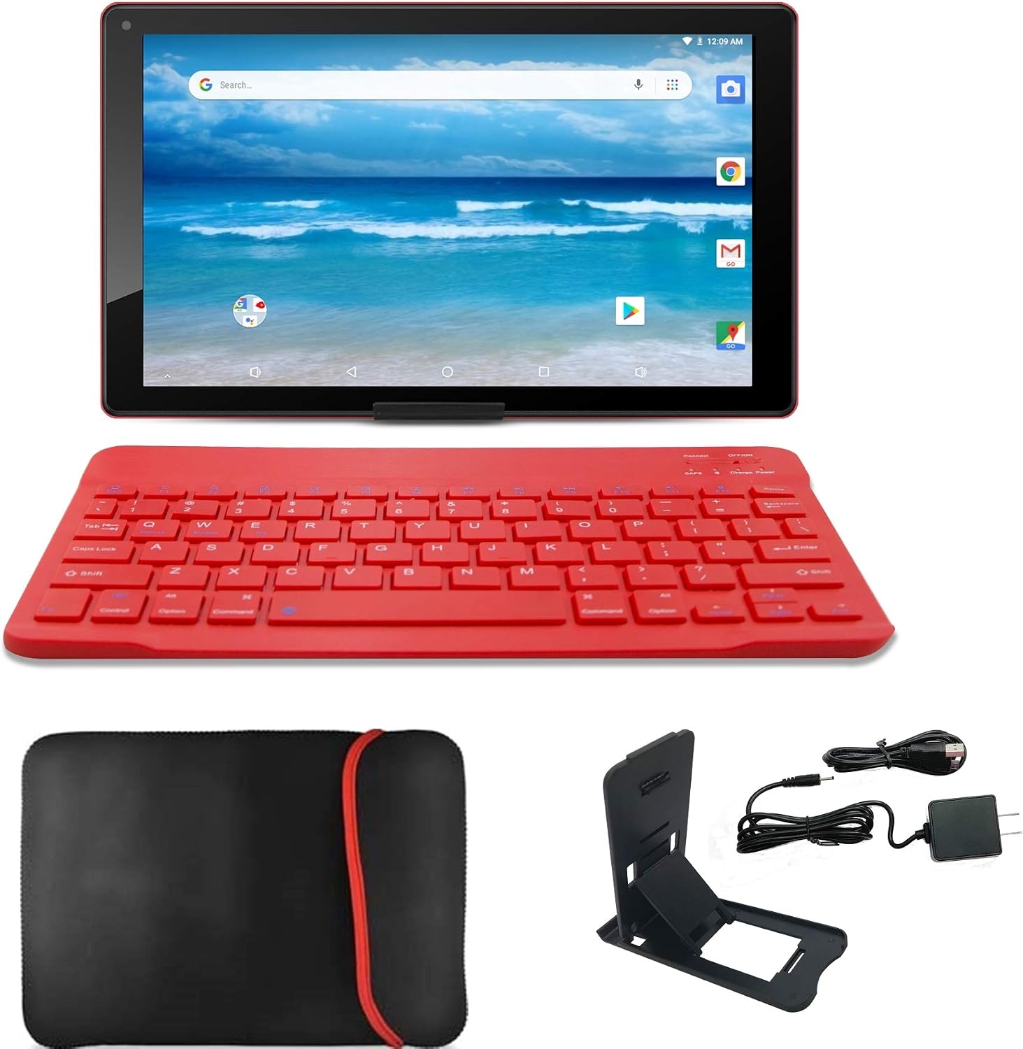 Azpen 10.1 inch Android 8.1 Oreo HD Tablet, GMS Google Certified, Bonus- Bluetooth Keyboard, Case and Stand Included (RED)