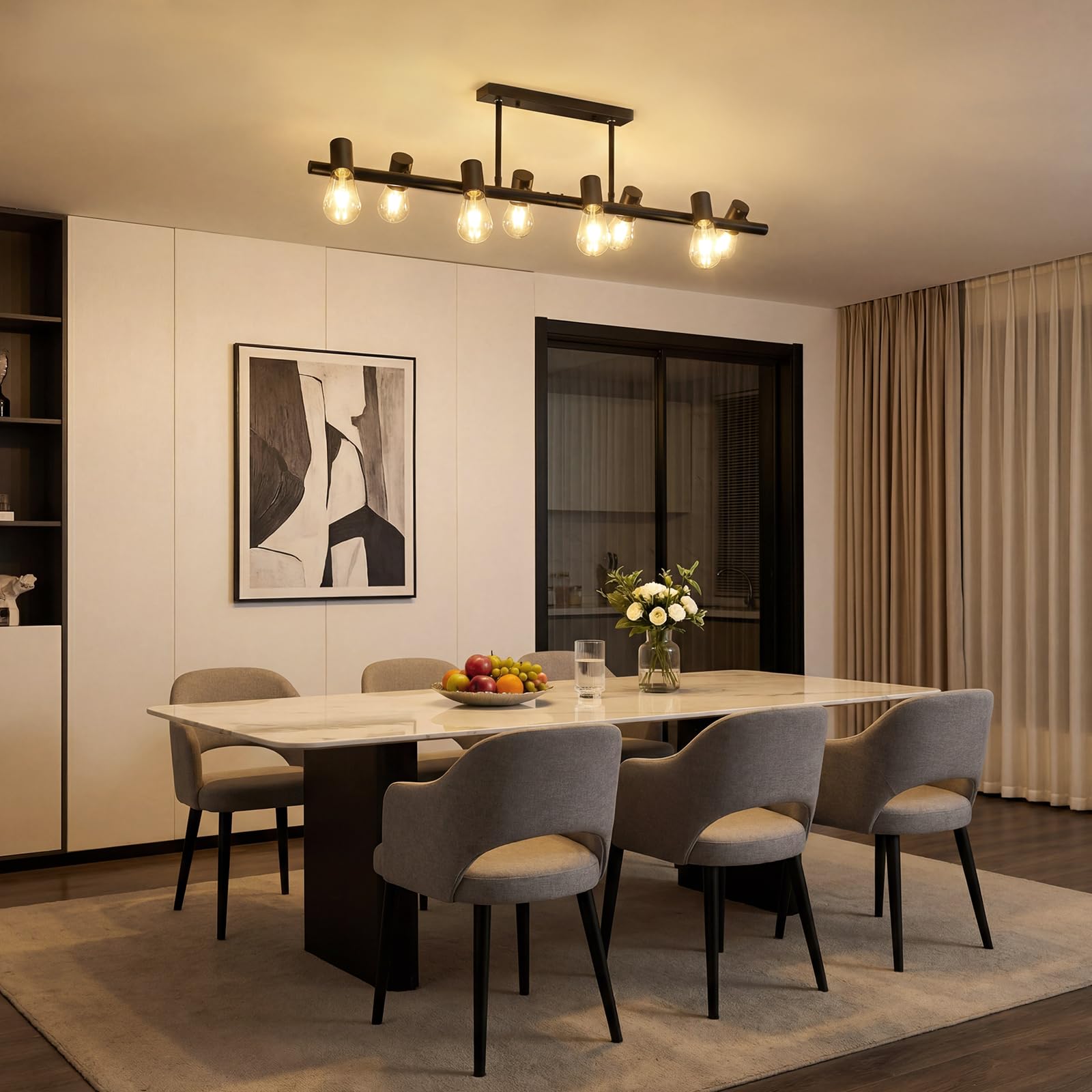 VivaLet Lampadario Soggiorno Moderni Nero, E27 Faretti Soffitto a 8-Luci, Testa Orientabile, Lampadario Vintage a Sospensione da Sala da Pranzo Regolabile in Altezza, Plafoniera Industrial per Cucina