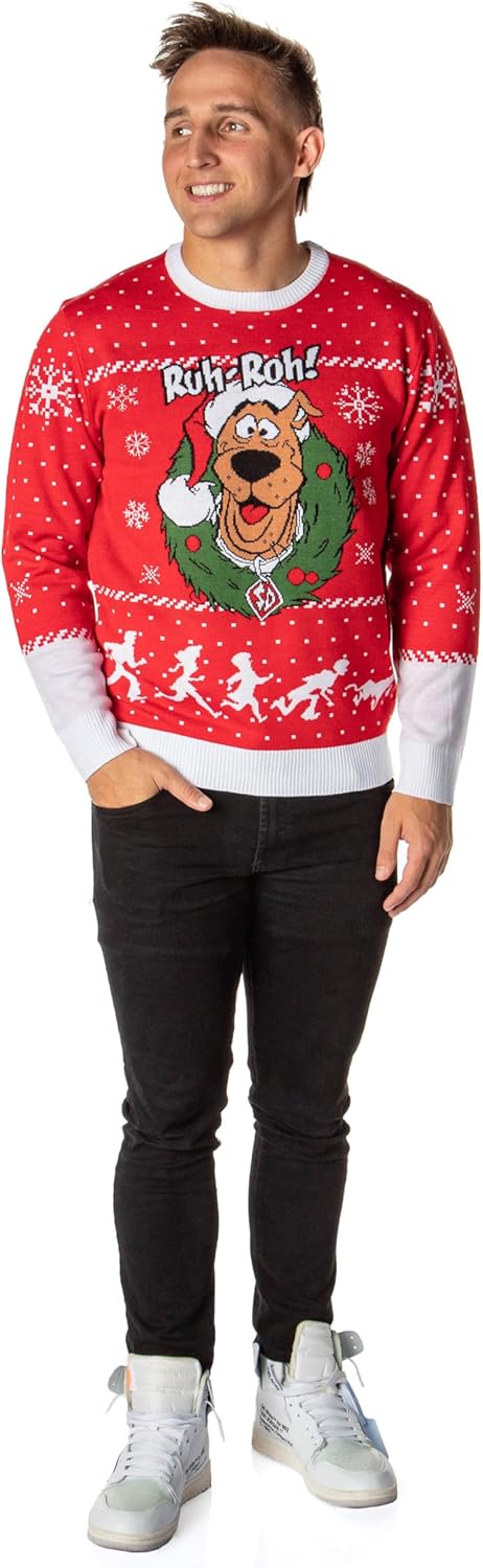 Scooby Doo Men's Ruh-Roh! Santa Scooby Christmas Ugly Sweater Knit Pullover - Image 5