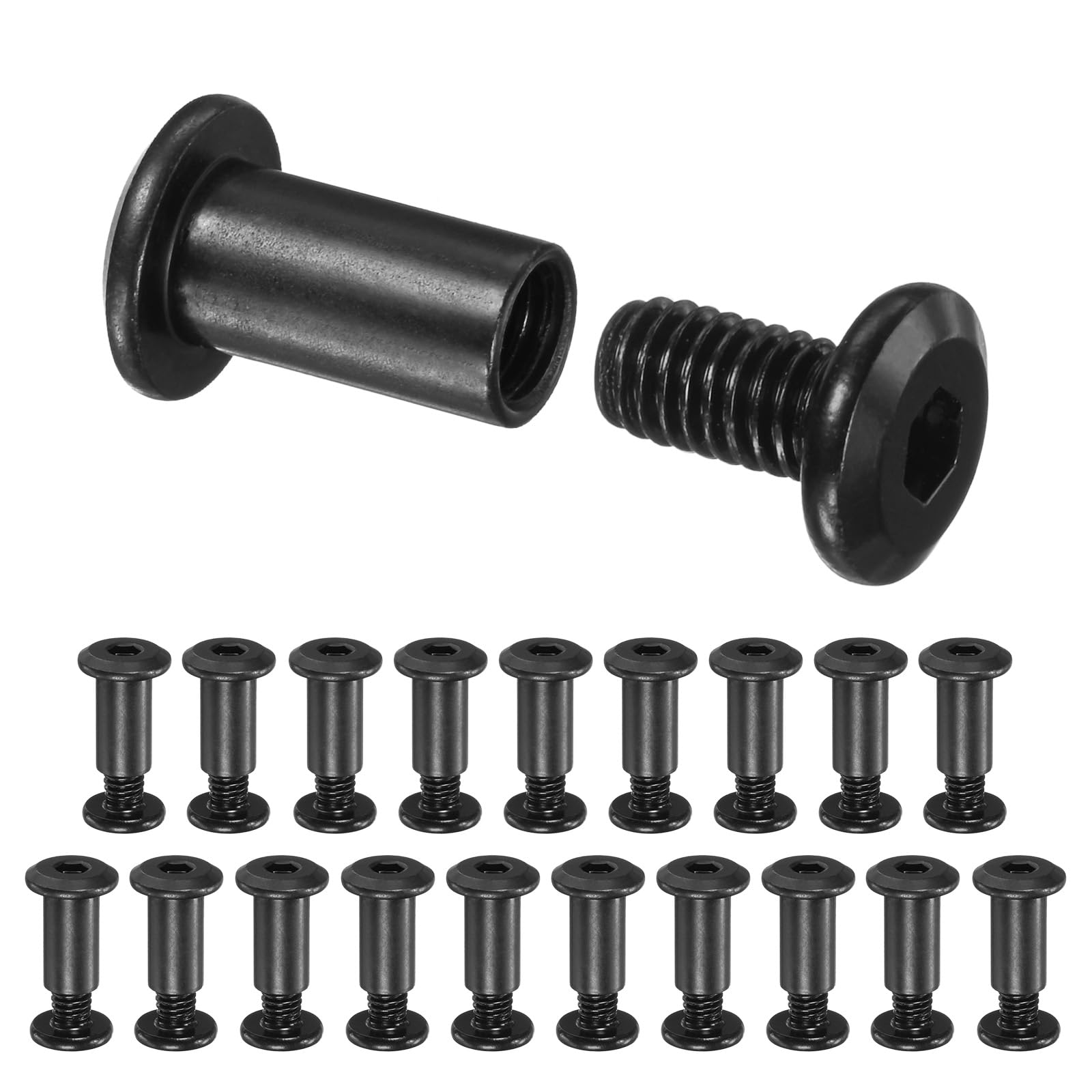 Photo 1 of M METERXITY 20-Pack Hex Drive Socket Cap Bolt, M6 x 12mm Carbon Steel Furniture Connector Bolts Barrel Nuts for Furniture Assembly/Cabinet/DIY Binding Post Screws Rivet Fasteners [Black]