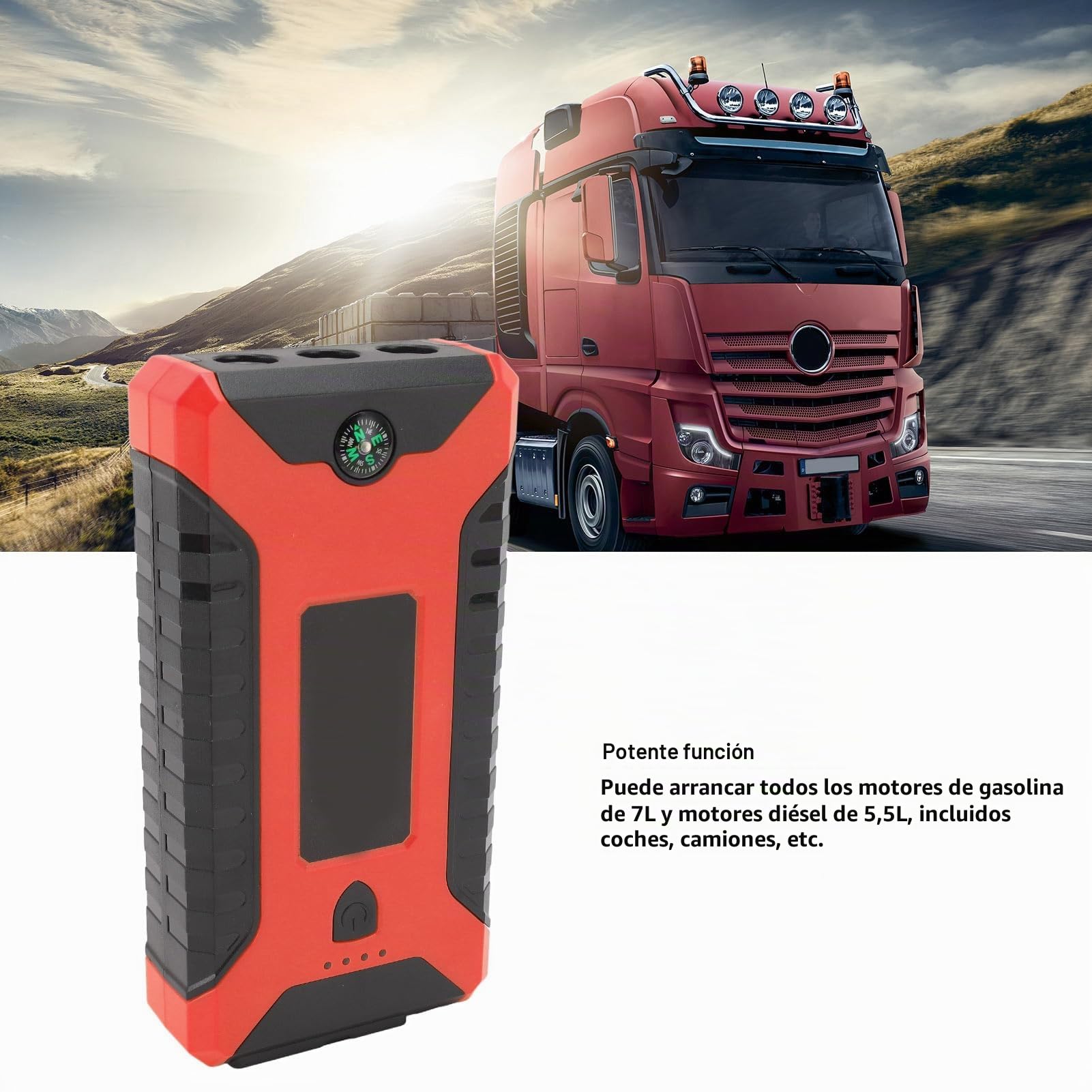 Arrancador de Batería de Coche, Batería de Arranque de 15000 MAh, Arrancador de Batería de Coche Portátil de Carga Rápida de 12 V 4 USB con Luz LED para Acampar Al Aire (Enchufe