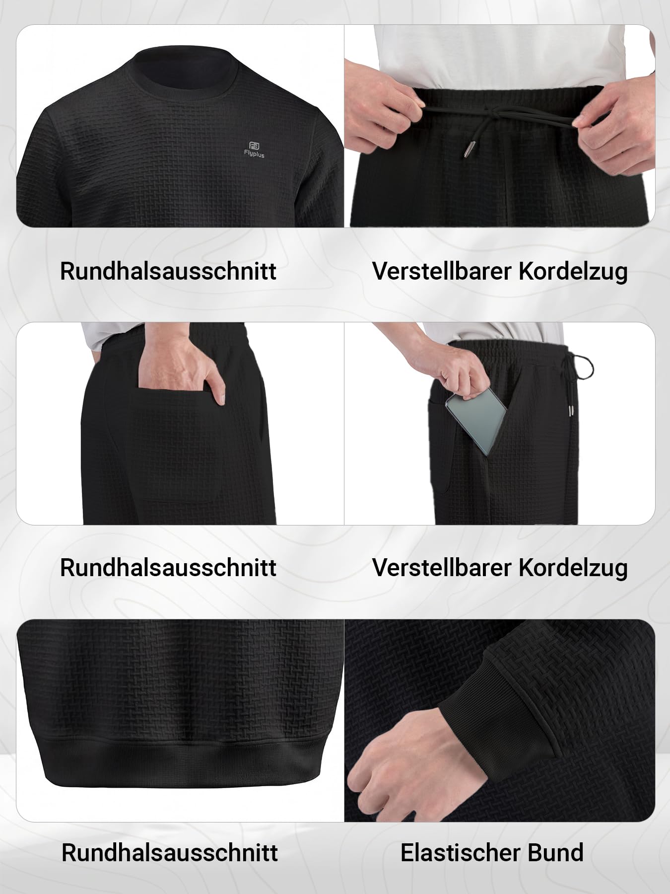 Herren Jogginganzug Set 3-Teiliger Trainingsanzug mit Sweatshirts Jogginghose Kurze Hose Tracksuit Laufanzug Strukturmuster