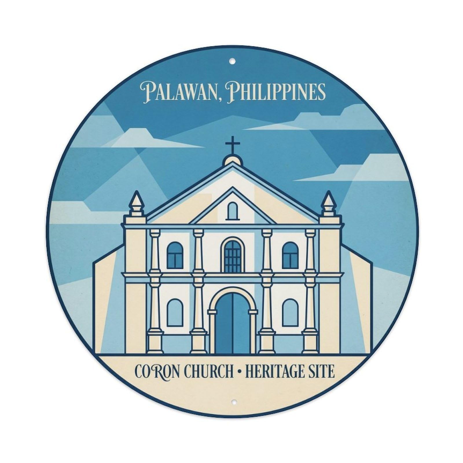 Este 8X8inch Style Palawan Coron Church Cultural Journey Temple Heritage Metal Tin Sign