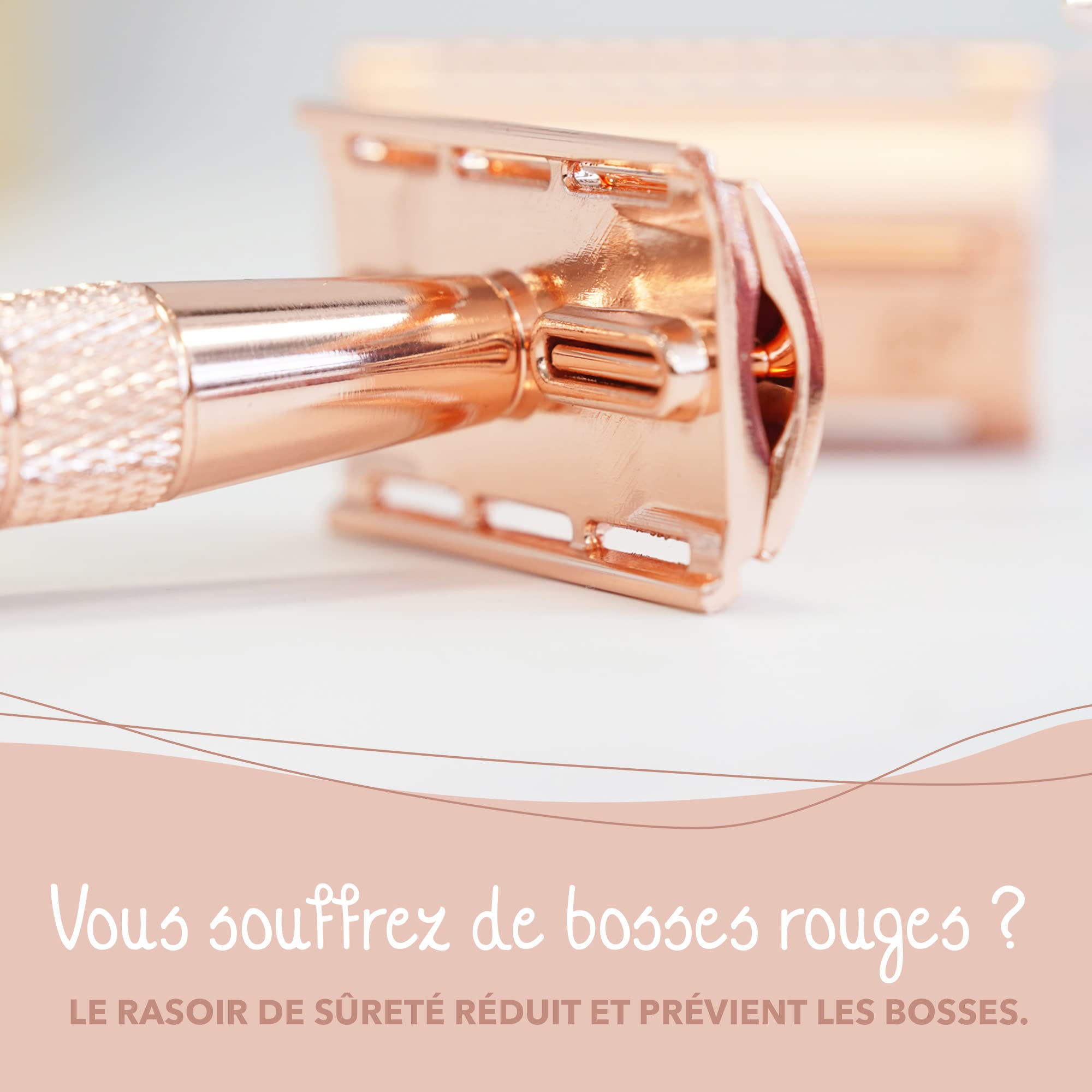 Kit de Rasage Femme Or Rose Aluminium - 20 Lames - Blaireau - Savon à Raser