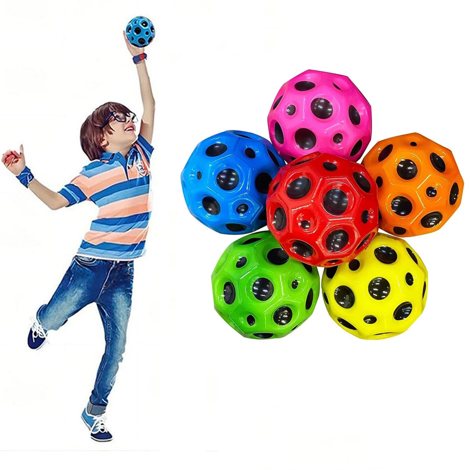 BBLING Super High Bouncing Ball - Lunar Crater Bouncing Ball, High Rebound Galaxy Theme - Kids Gifts-Easy to Grip and Catch - for Indoor and Outdoor use. Safe for Age 3+
