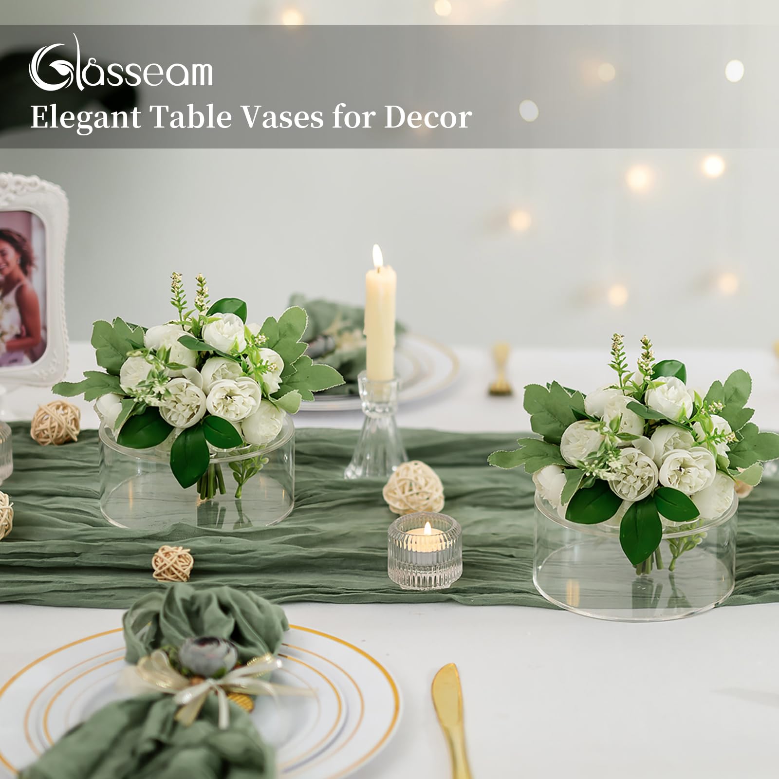 Glasseam Floreros acrílicos para centros de mesa: jarrones de centro de mesa para decoración de mesa, juego de 6 jarrones florales modernos con 20 agujeros para decoración de fiesta, comedor, fiesta