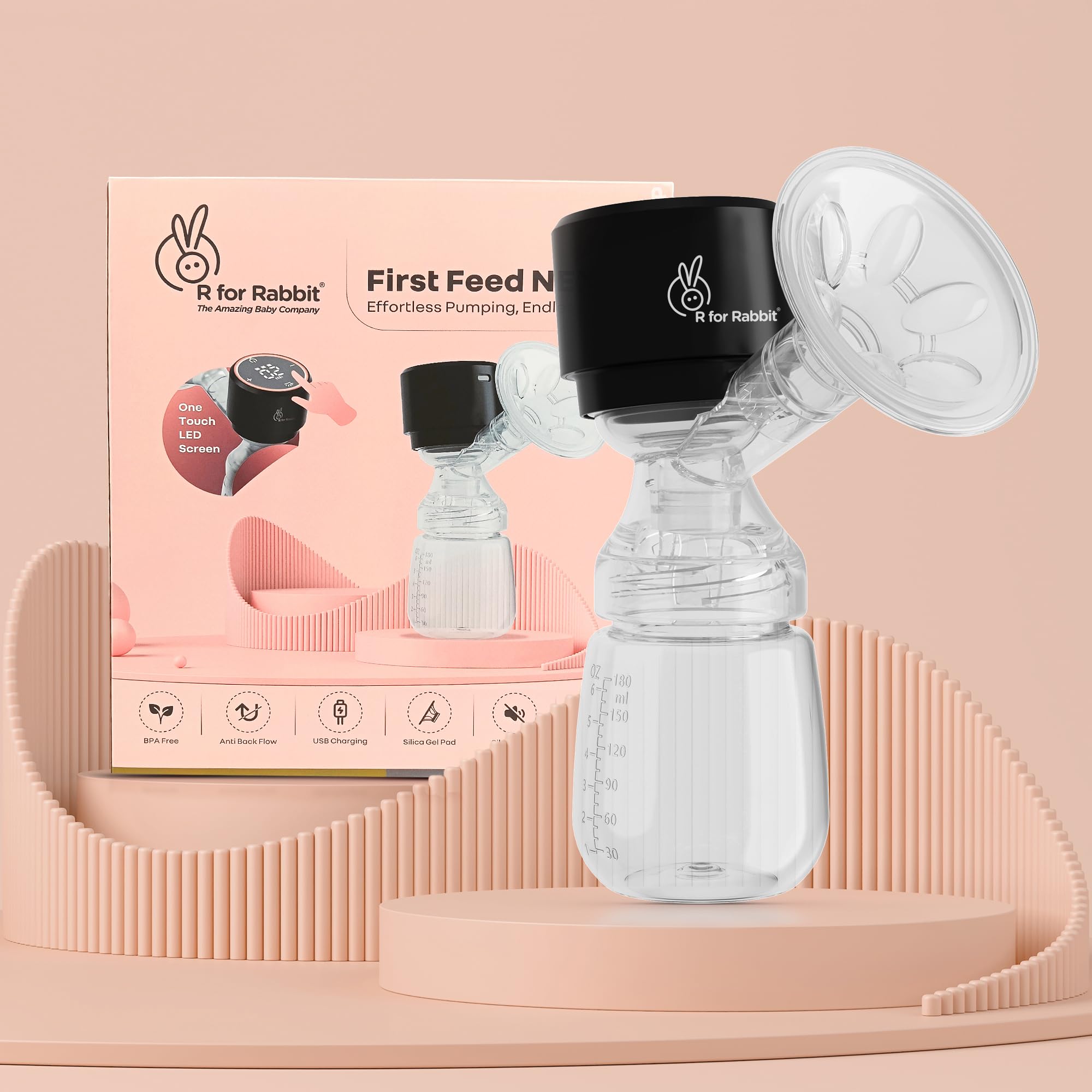 R for Rabbit First Feed Nexa Electric Breast Pump with LED Display for Mothers Anti-Backflow Protection Silica Gel Pad 3 Modes Nine Levels Rechargeable Travel Friendly Silent & Night-Time Mode (Black)-image-11