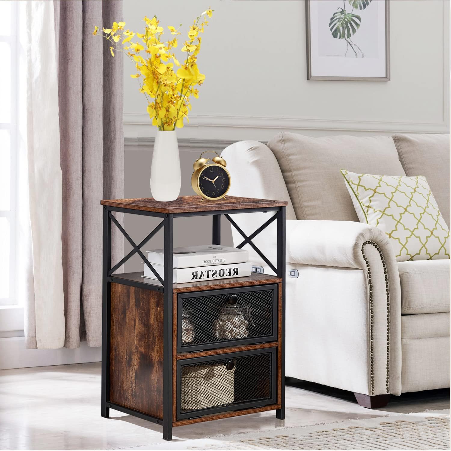 VECELO Modern Nightstand, End Table with flip Drawer