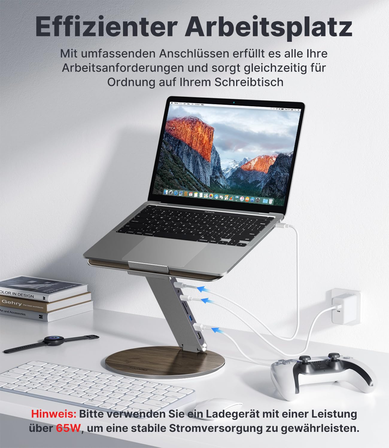 KU XIU Verstellbar Laptop Ständer mit 8-in-1 Dockingstation Aluminium | Laptop Halterung mit USB HUB 360° Rrehbarer Basis, Dual-Display 4K-HDMI USB3.0 PD100W für MacBook Pro Air/alle 10-17'' Laptop