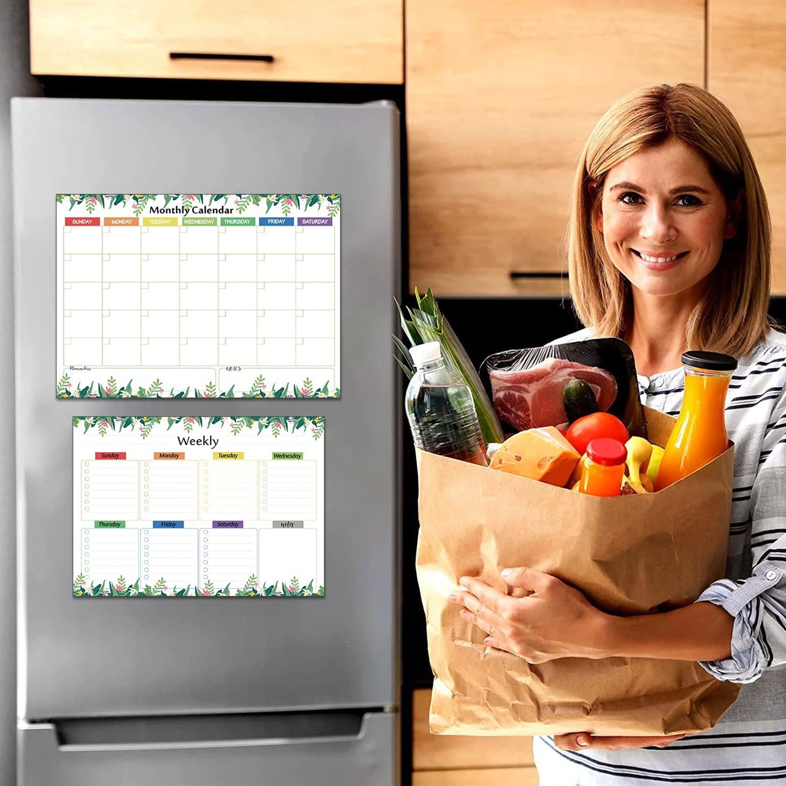 Lot de 3 calendriers mensuels pour réfrigérateur avec marqueurs et gommes – Organisation murale, planificateurs mensuels hebdomadaires et quotidiens pour adultes et