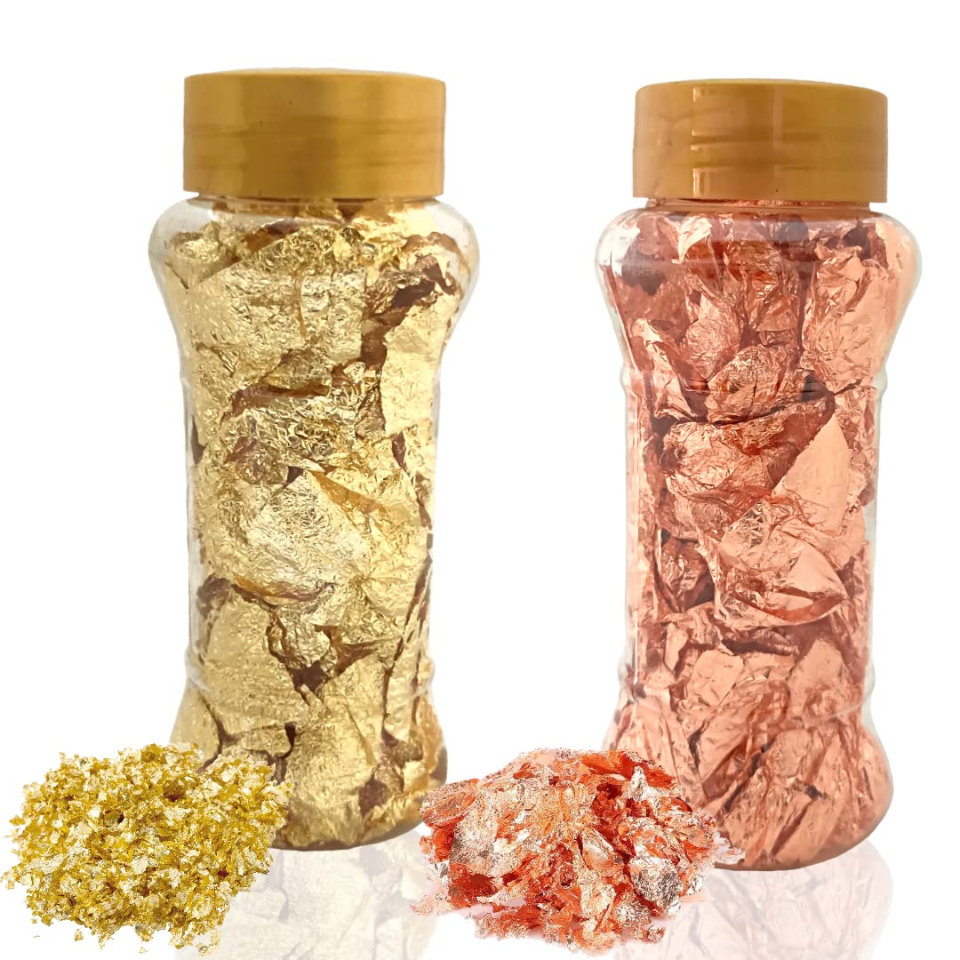 Husaini Mart 1 Golden Flakes 1 Rose Gold foil Flake for Resin Decorating Cake Borders and Other Sweets Food Preparation Nail Polish (Pack of 2Flakes)-image-45