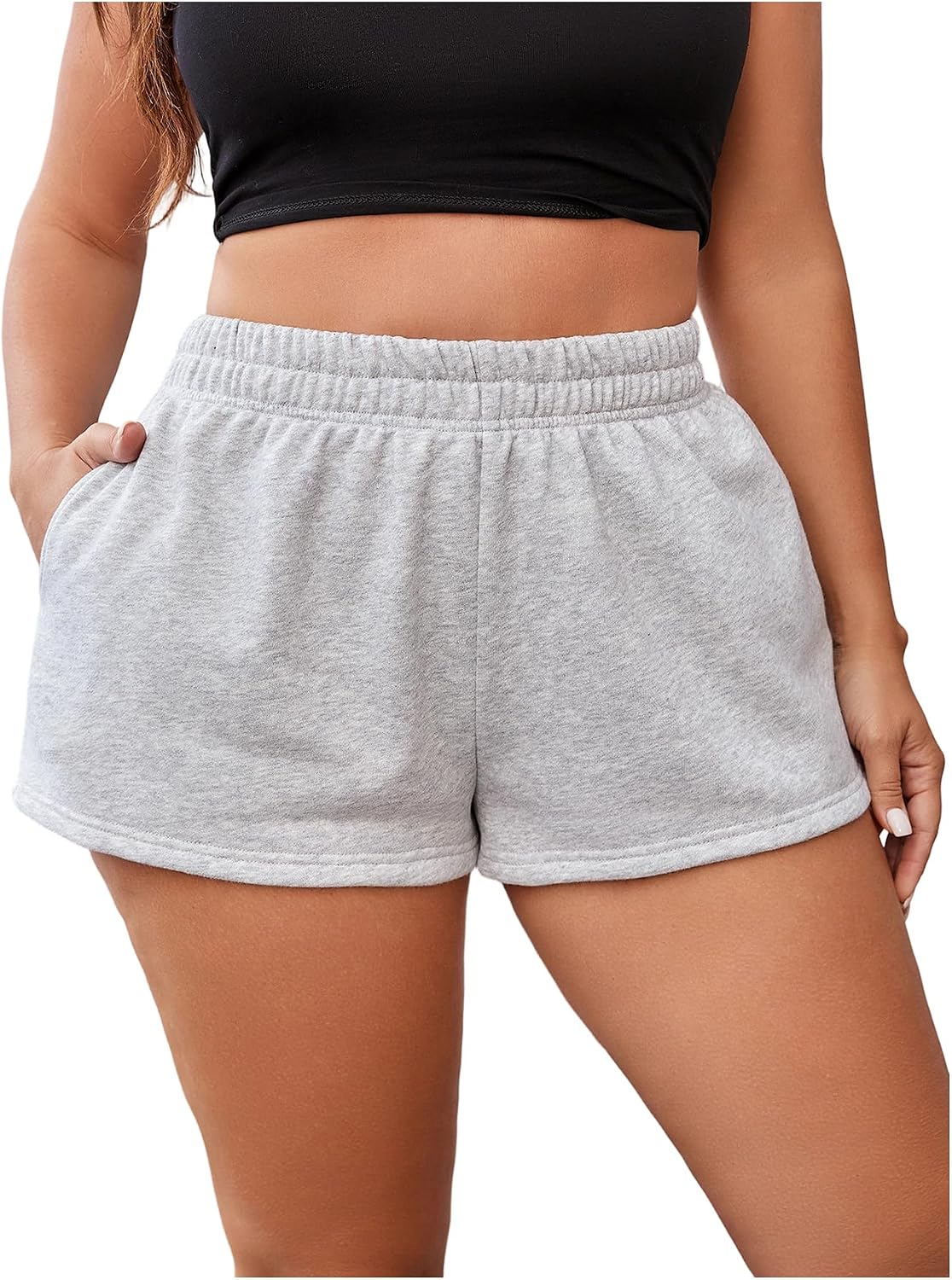 SOLY HUX Women's Plus Size Sweat Shorts Summer Casual Elastic Waist Track Shorts Lounge Bottoms
