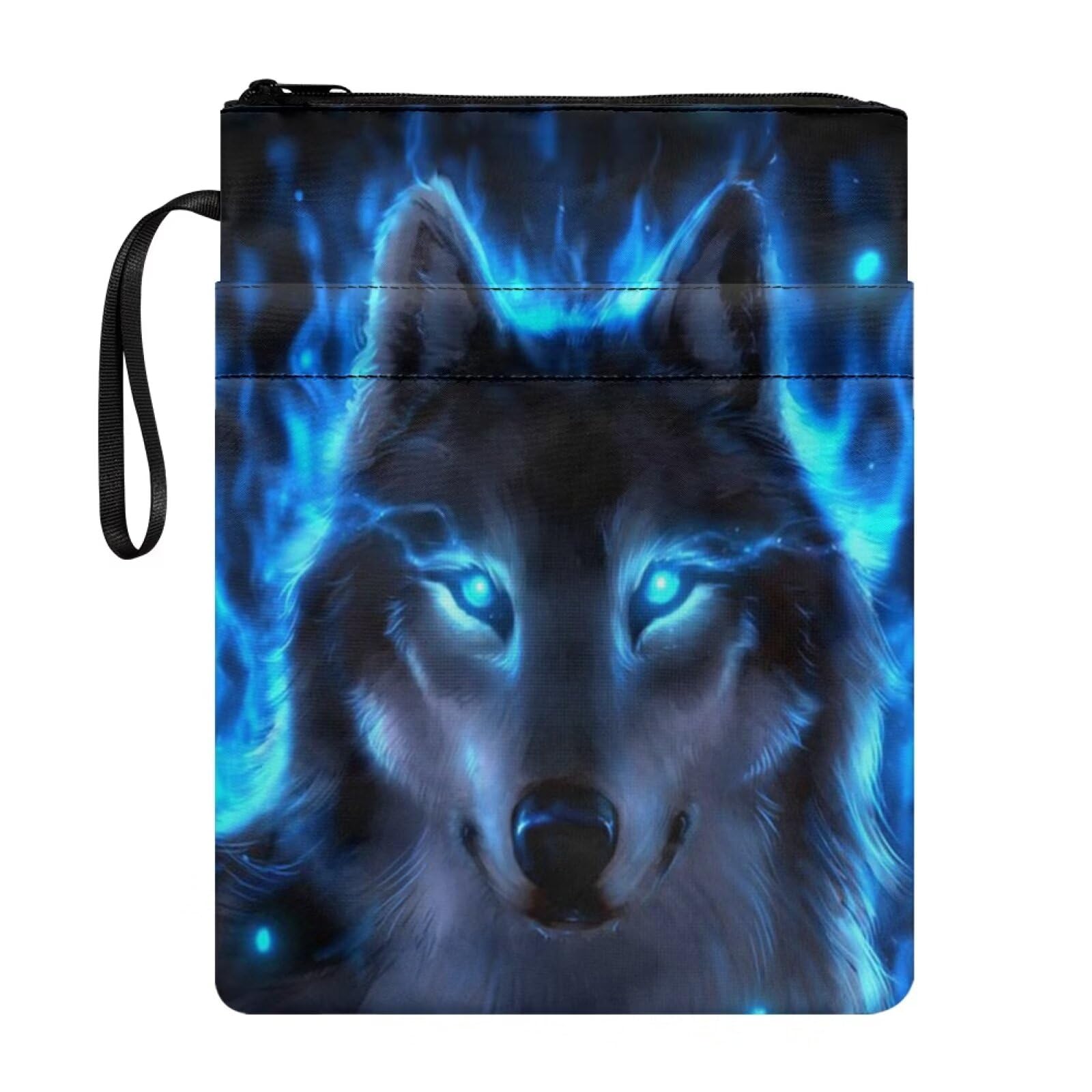 NETILGEN Book Sleeve for Book Lovers Book Cover Protector for Paperbacks Textbook Case Storage Purse Book Protector, Wolf Fire Blue โ image 1