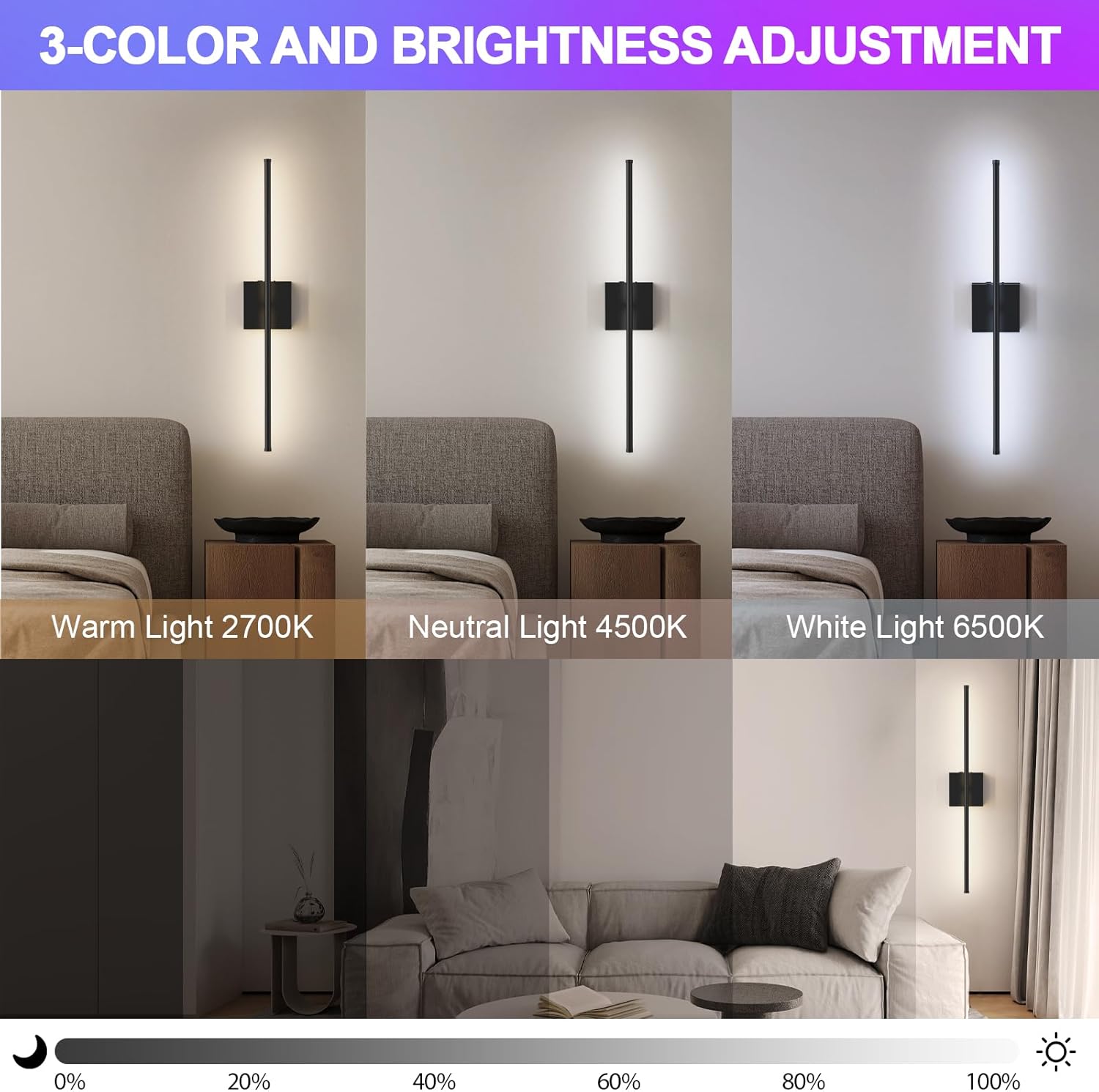 RGB Battery Operated Wall Sconces Set of Two, 12000mAh Rechargeable Wall Sconces, Wireless Wall Lights for Bedroom, Living Room, Hallway