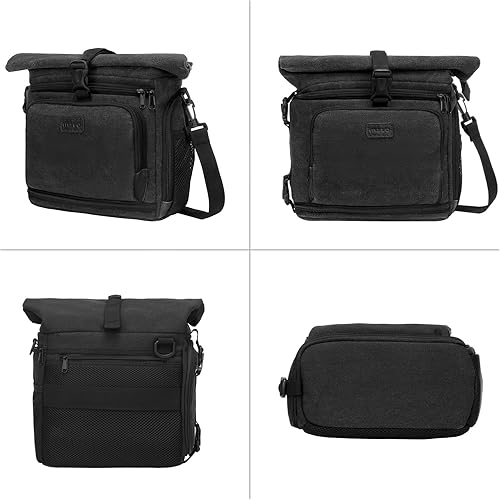 Miniatura 8 de MOSISO Bolsa cruzada para cámara DSLRSLRSLRsin espejo, funda de lona para cámara con compartimento superior enrollable expandible compatible con