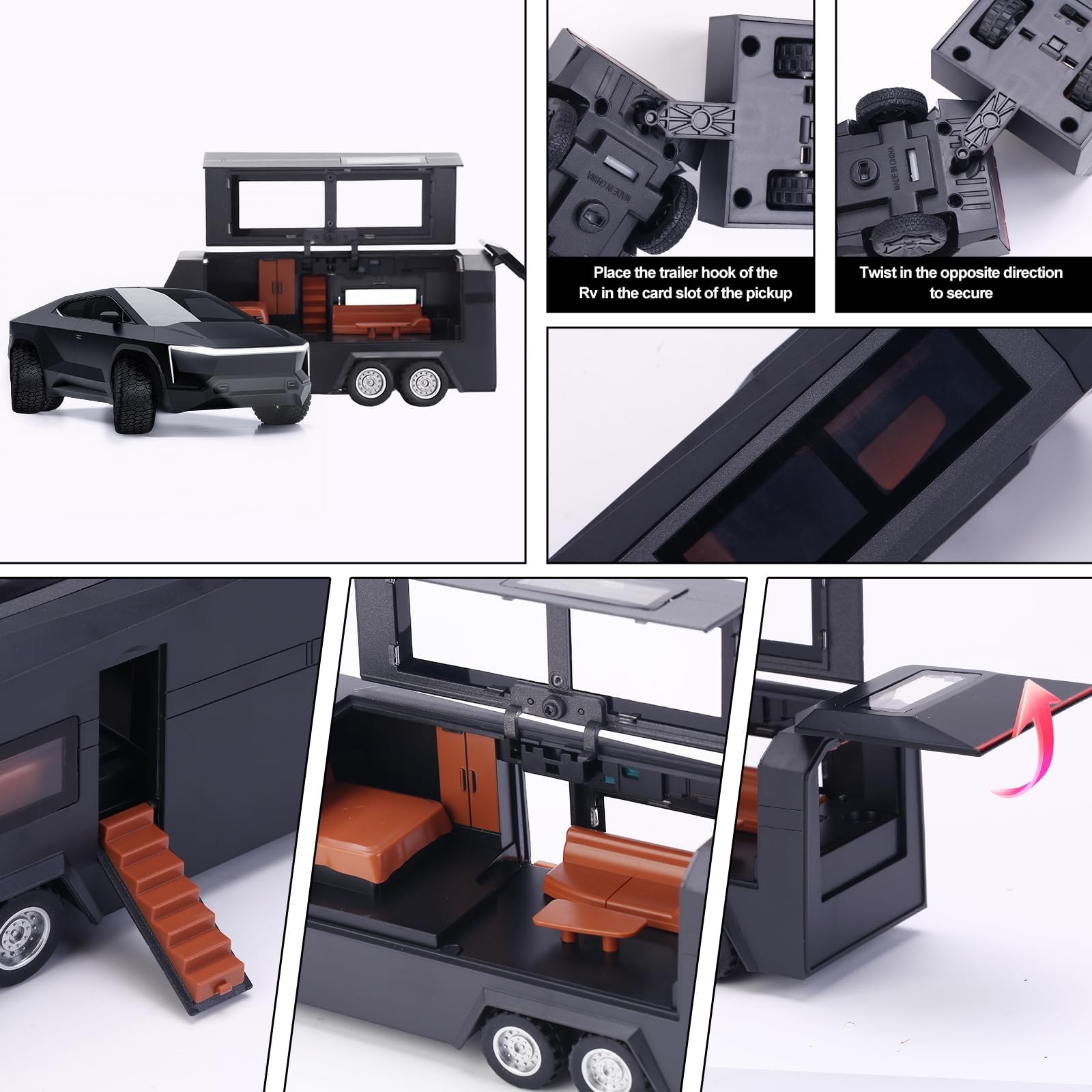 MODVKVK Tesla Truck 1:32 Model Car, Trucks Toy Car Motorhome Model Kit with Light & Music, Pull-Back Function, Alloy Die-Cast - Image 4