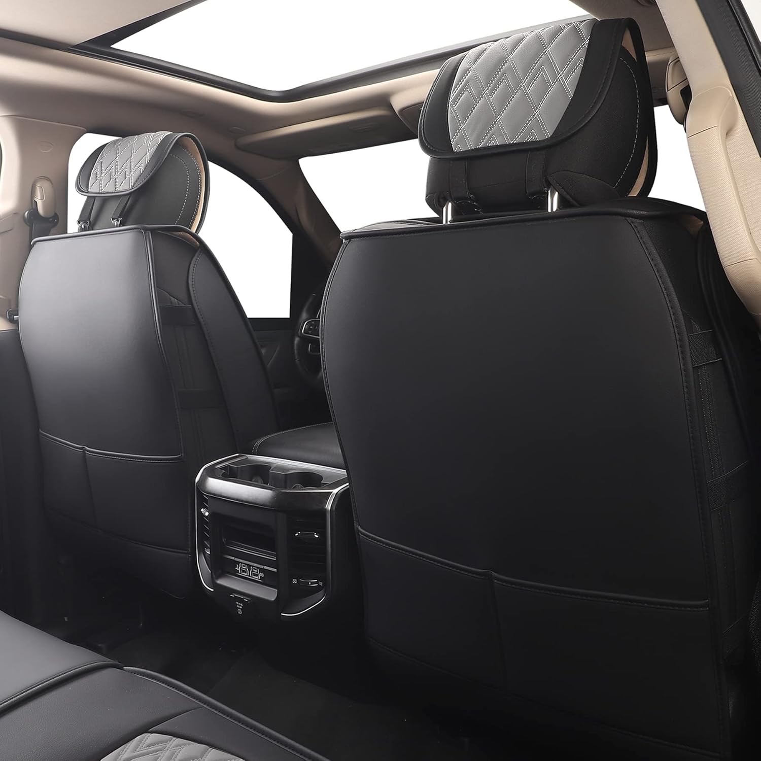 JOJOBAY Car Seat Covers for Dodge Ram 2 Pcs Front,Fit Ram 2009-2025 1500/2500/3500 Pick-up Truck,Crew,Regular,Quad,Mega Cab,Waterproof Leather Seat Covers Protectors?2 PCS Front,Black-Grey?