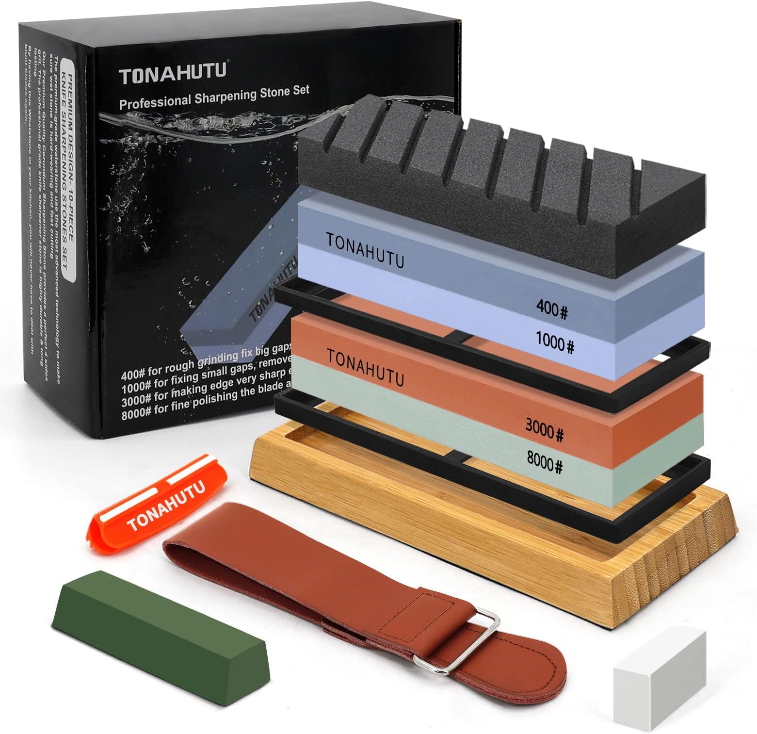 TONAHUTU Knife Sharpening Stone Set, Professional 4 Side