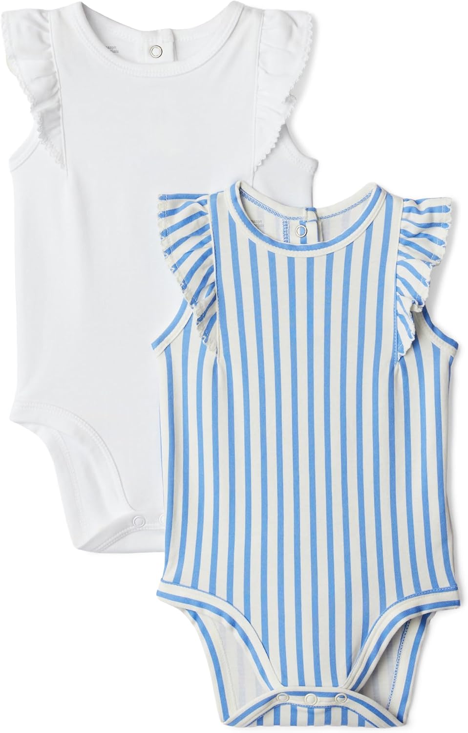 Amazon Essentials x Sofia Grainge Baby Girls' Cotton Ruffle Sleeve Bodysuit with Embroidered Detail, Pack of 2