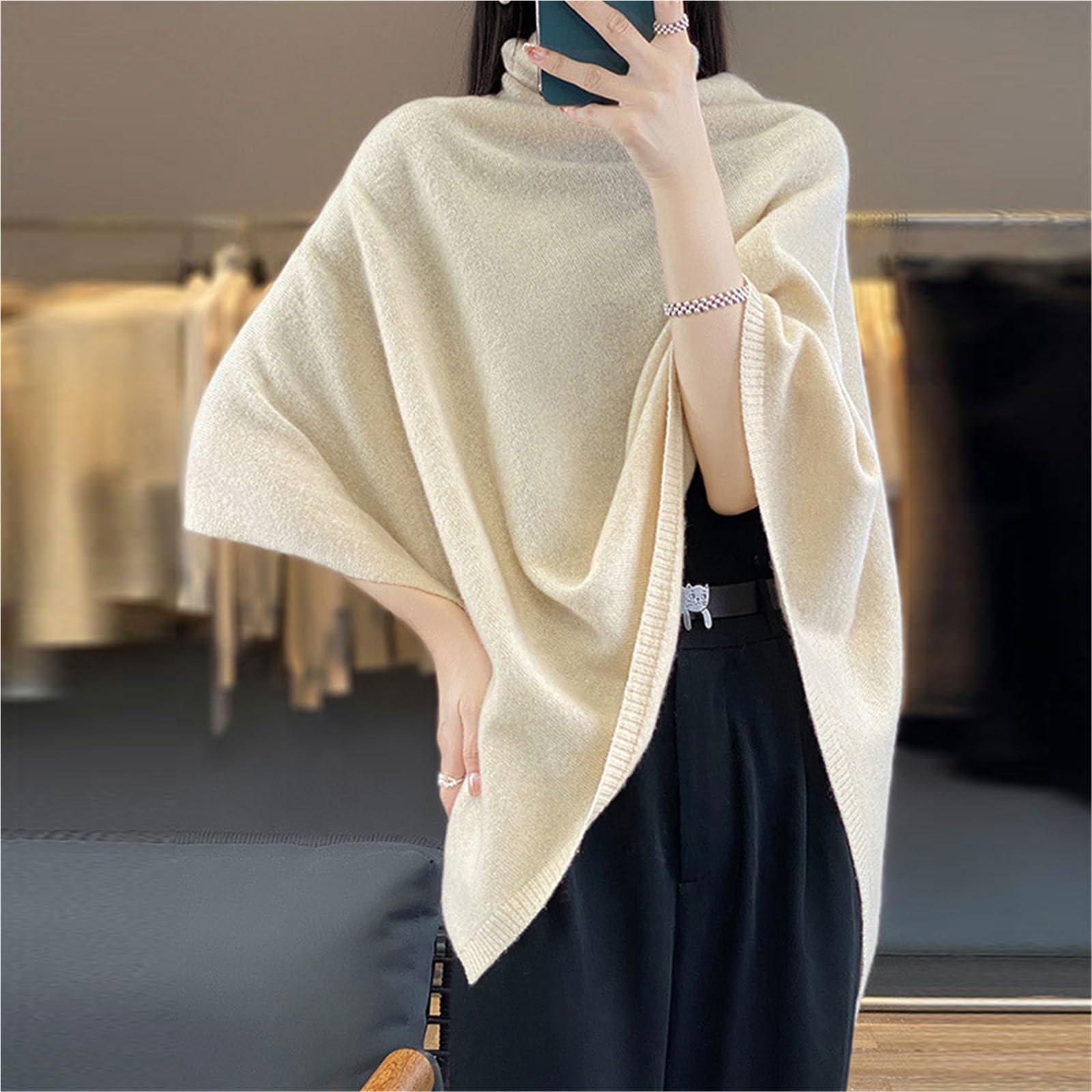 Poncho Dolcevita in Cashmere, Maglione, Scialli, Lavorato a Maglia, Mantello Irregolare, Moda, Morbido, Caldo, Lana, Ampio