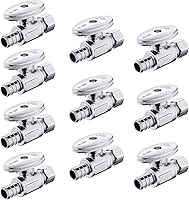 EFIELD Pack of 10 Lead-Free Brass 1/4 Turn Stop Valves - 3/8" OD Compression x 1/2" Crimp Barb PEX, Chrome Plated