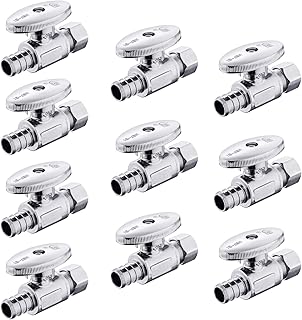 (Pack of 10) EFIELD 1/4 Turn Straight Stop Valve 3/8" OD Compression X 1/2" Crimp Barb Pex Chrome Plated Brass