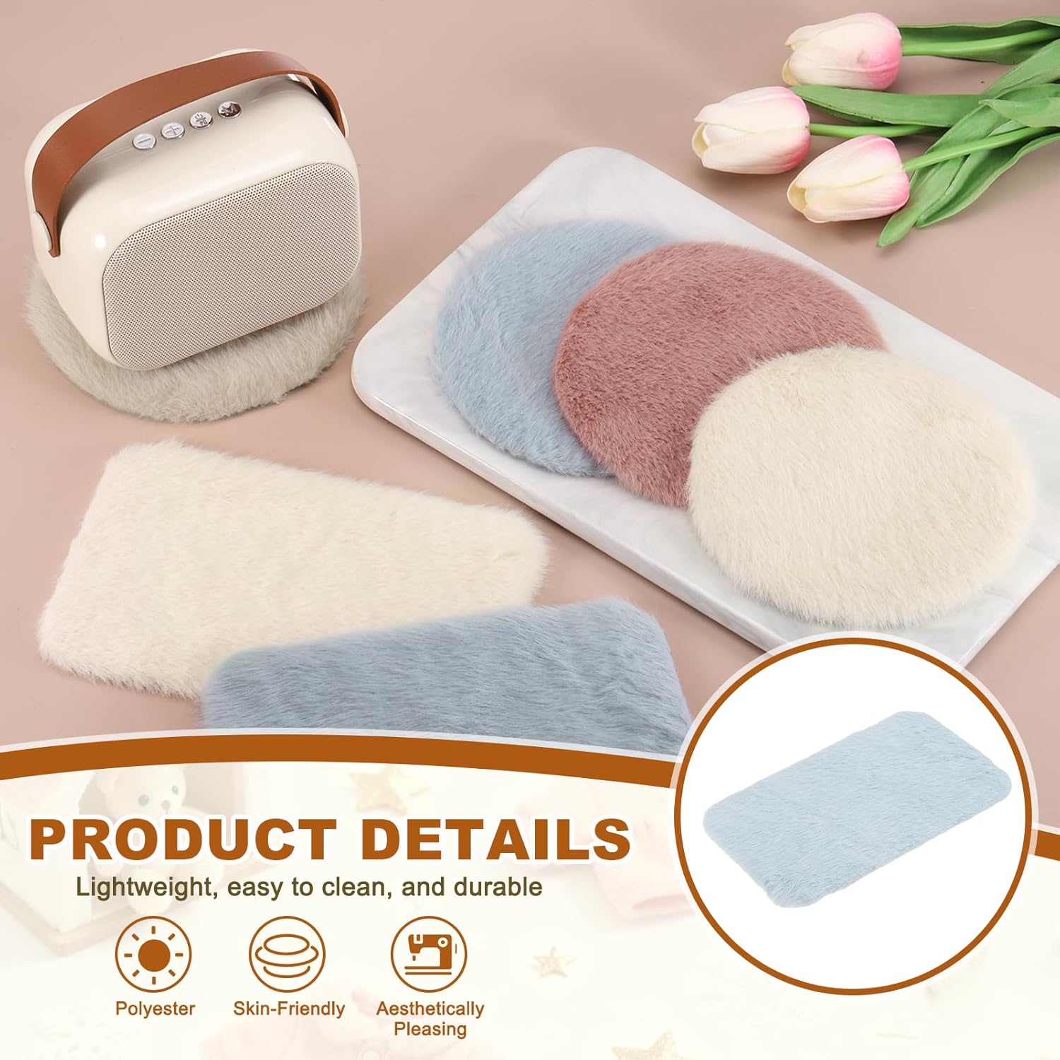 uxcell 3Pcs Dollhouse Miniature Carpet, 1:12 Fluffy Doll House Rugs Prop Small House Accessories for Doll House Furniture Decor Play, Blue Oval - Image 3